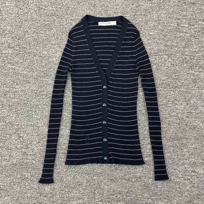 Dior Dior Thin striped bee embroidered knitted cardigan jacket 2 Size XS / US 0-2 / IT 36-38 - 1 Thumbnail