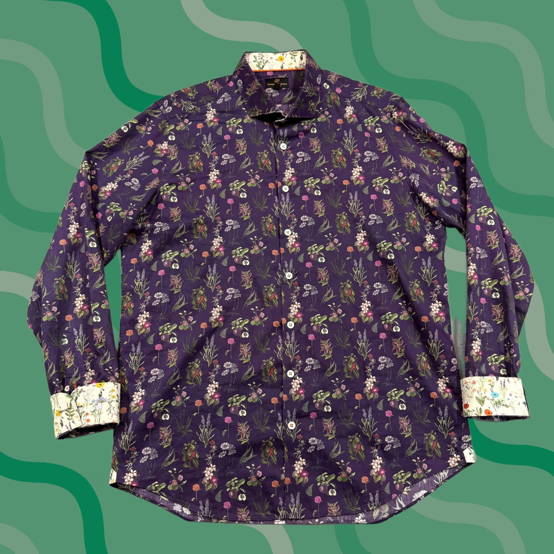 Simon Carter Simon Carter Shirt Mens 42 Purple Floral Long Sleeve Button Up Slim Fit Casual Size US XL / EU 56 / 4 - 1 Thumbnail