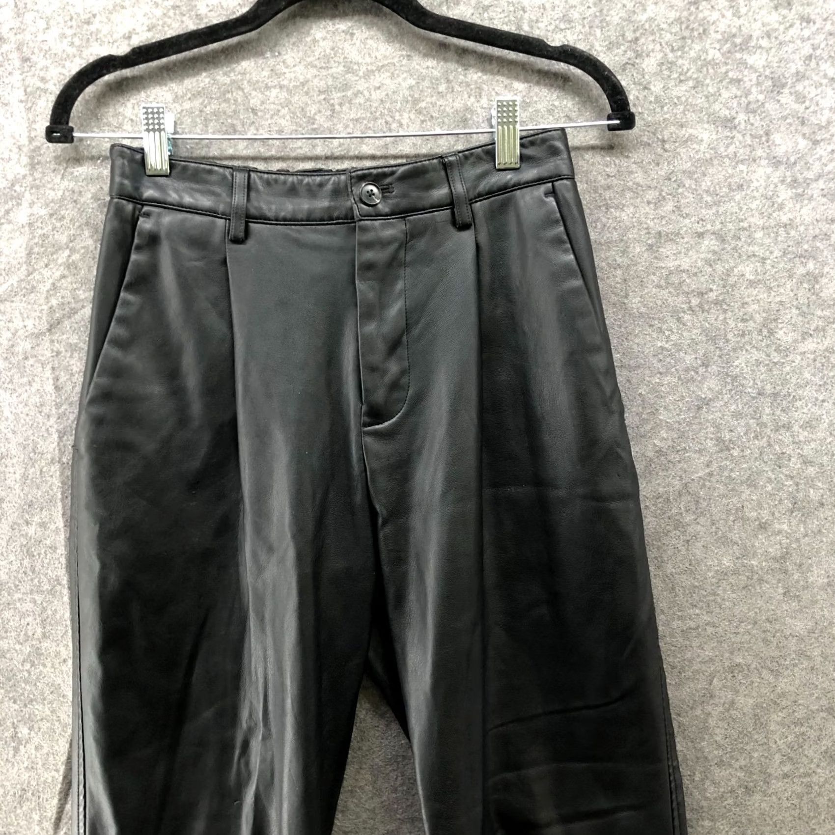 Zara Zara Womens S Black Faux Leather Pleated Front Pants Tapered Leg High Rise Pants Size 28" / US 6 / IT 42 - 5 Thumbnail