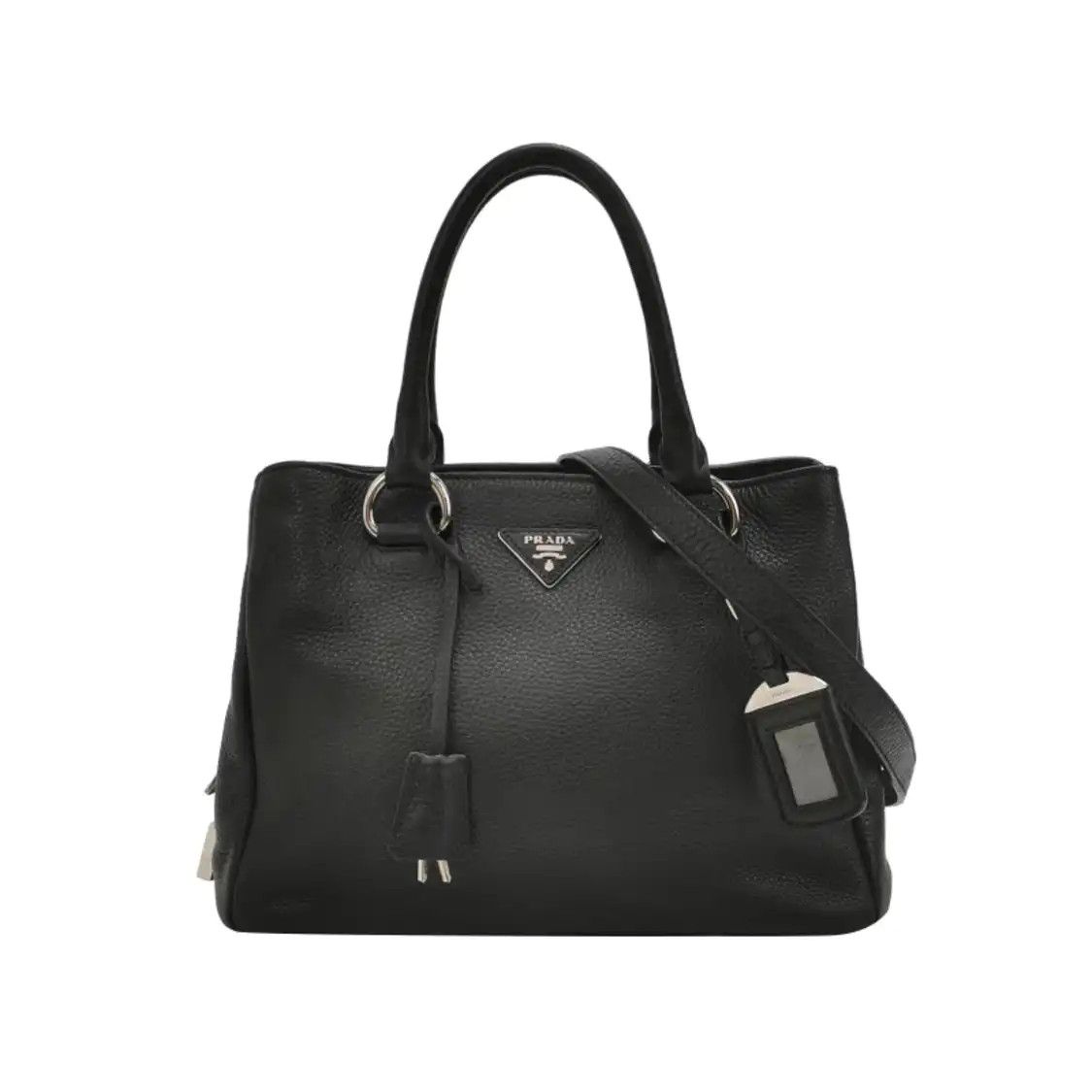 Prada PRADA Vitello black cowhide leather logo crossbody bag detachable strap Size ONE SIZE - 1 Thumbnail