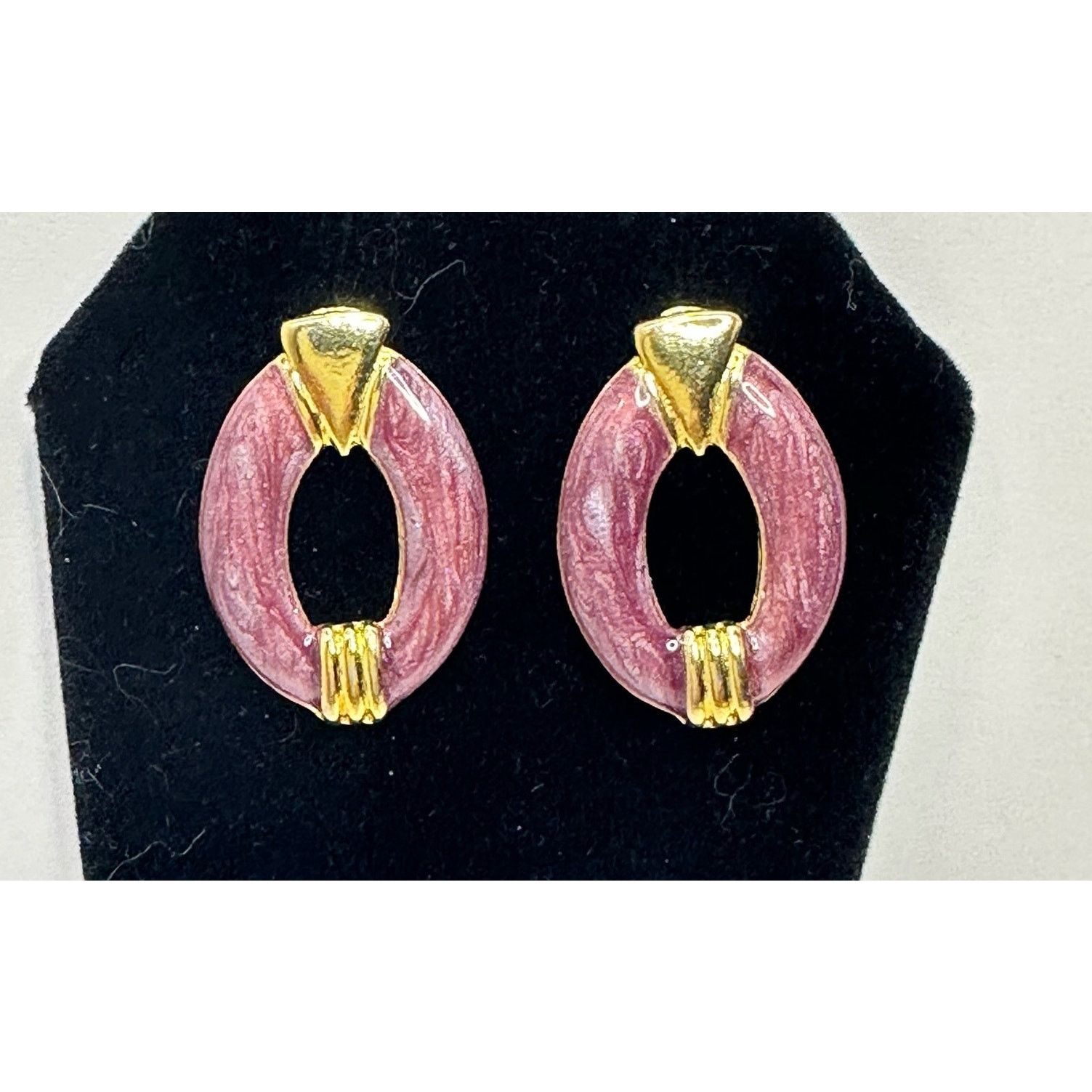 Vintage 80's Oval Post Earrings Purple Sparkle Enamel and Gold Stud Size ONE SIZE - 1 Thumbnail