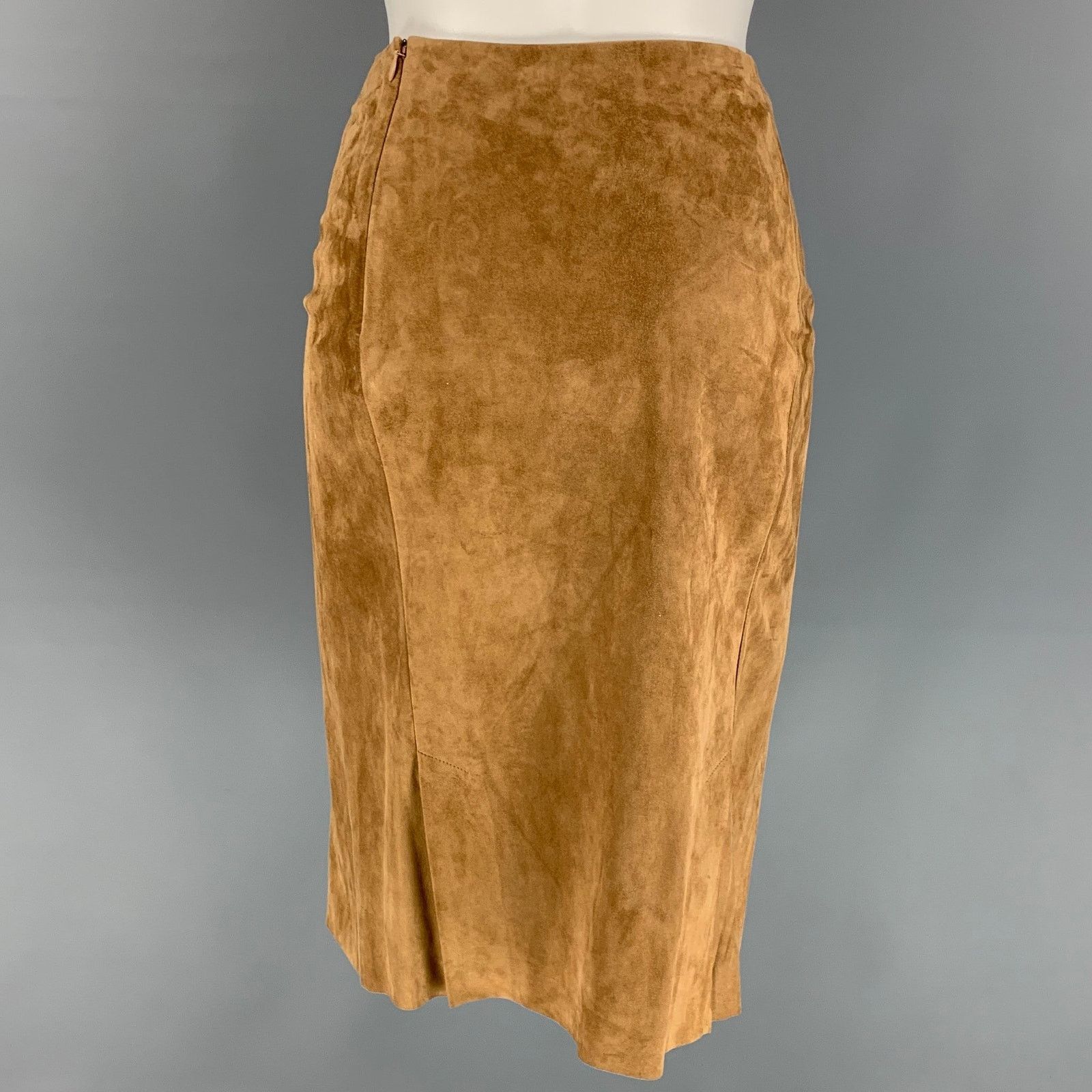 Ralph Lauren 6 Tan Suede Pencil Below Knee Skirt Size 28" / US 6 / IT 42 - 3 Thumbnail