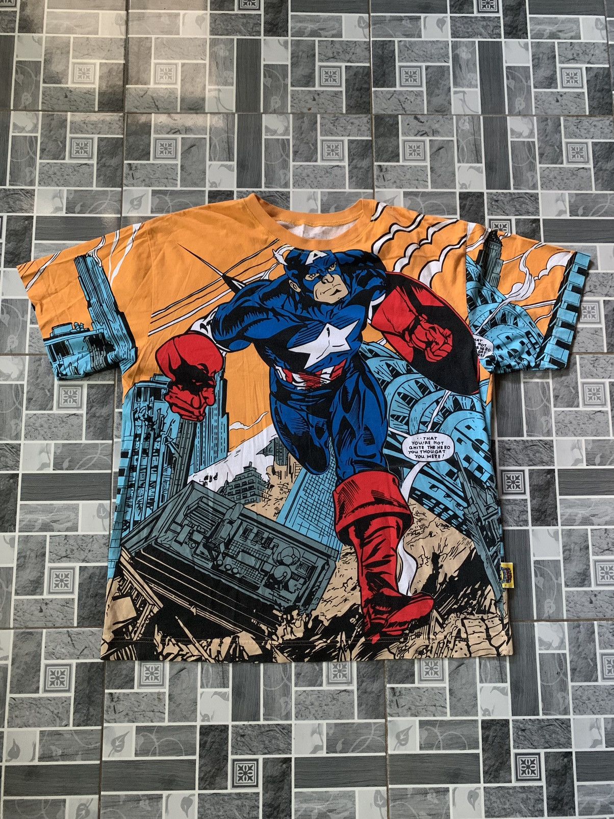 image of Vintage 90's Captain America Aop in White, Men's (Size XL)