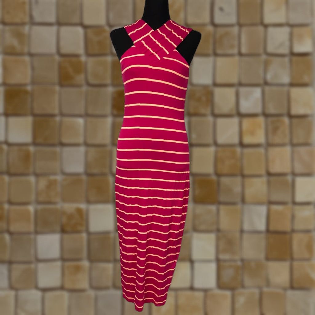Ted Baker Ted Baker Dress Women Pencil Dress Cross Over Neck Pink Striped Belted NO Belt Size 2 Long Size XS / US 0-2 / IT 36-38 - 1 Thumbnail