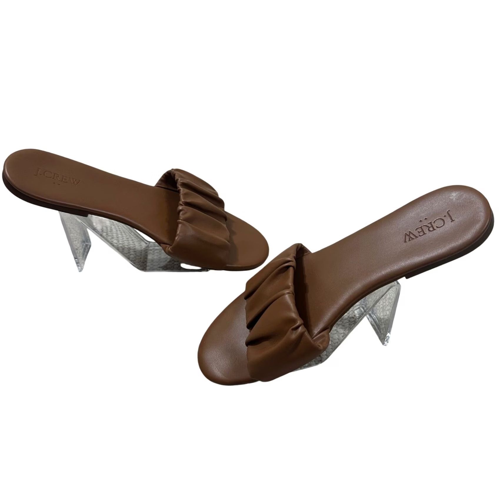 J.Crew J.Crew Womens Ruched Leather Slide Sandals Cognac Brown Flat Open Toe 9.5 Size US 10 / IT 40 - 6 Thumbnail