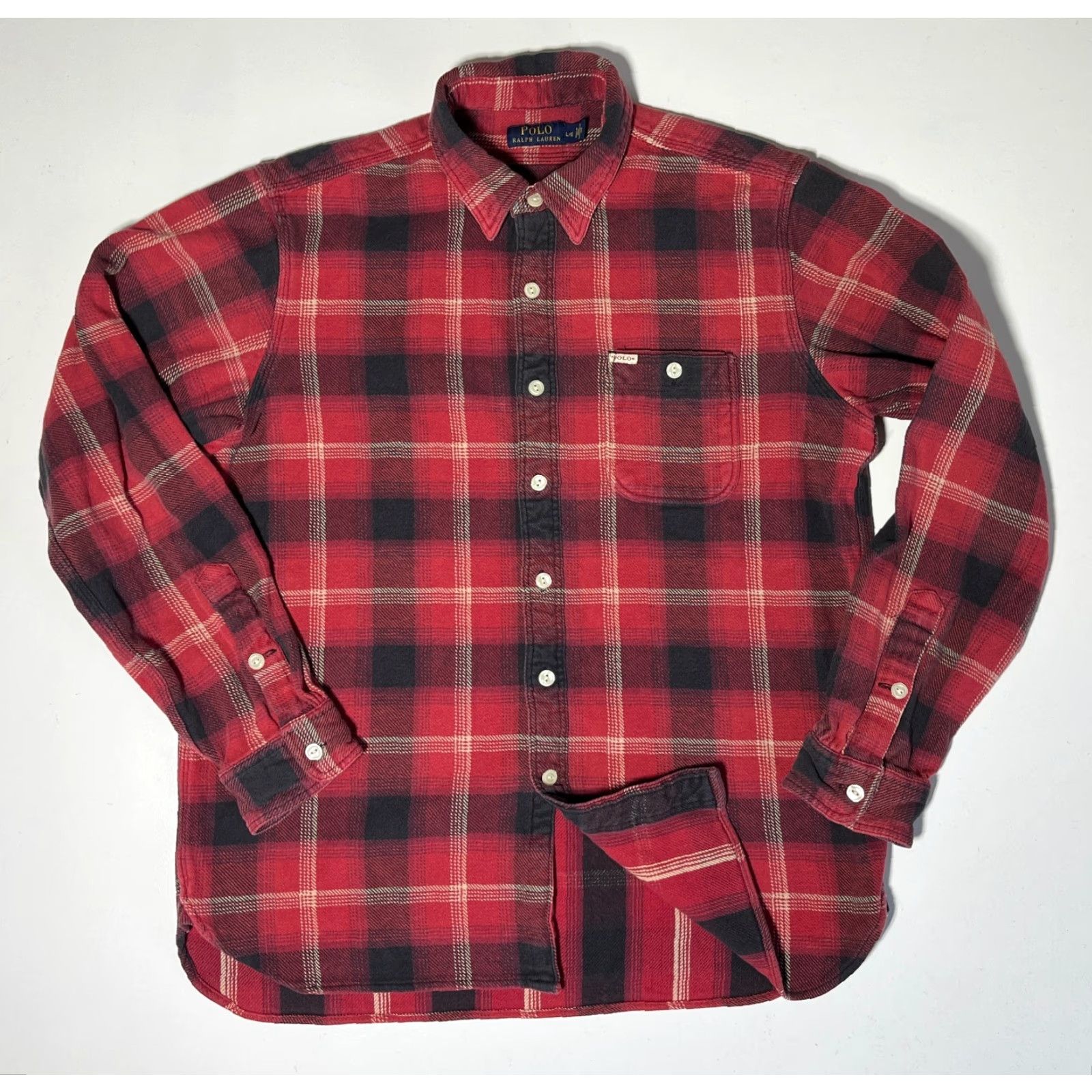 Polo Ralph Lauren VINTAGE Polo Ralph Lauren Shirt Mens Plaid Heavyweight Flannel Sz L Red Black Button-Up Pockets - Classic Americana, Designer, Workwear Size US L / EU 52-54 / 3 - 3 Thumbnail