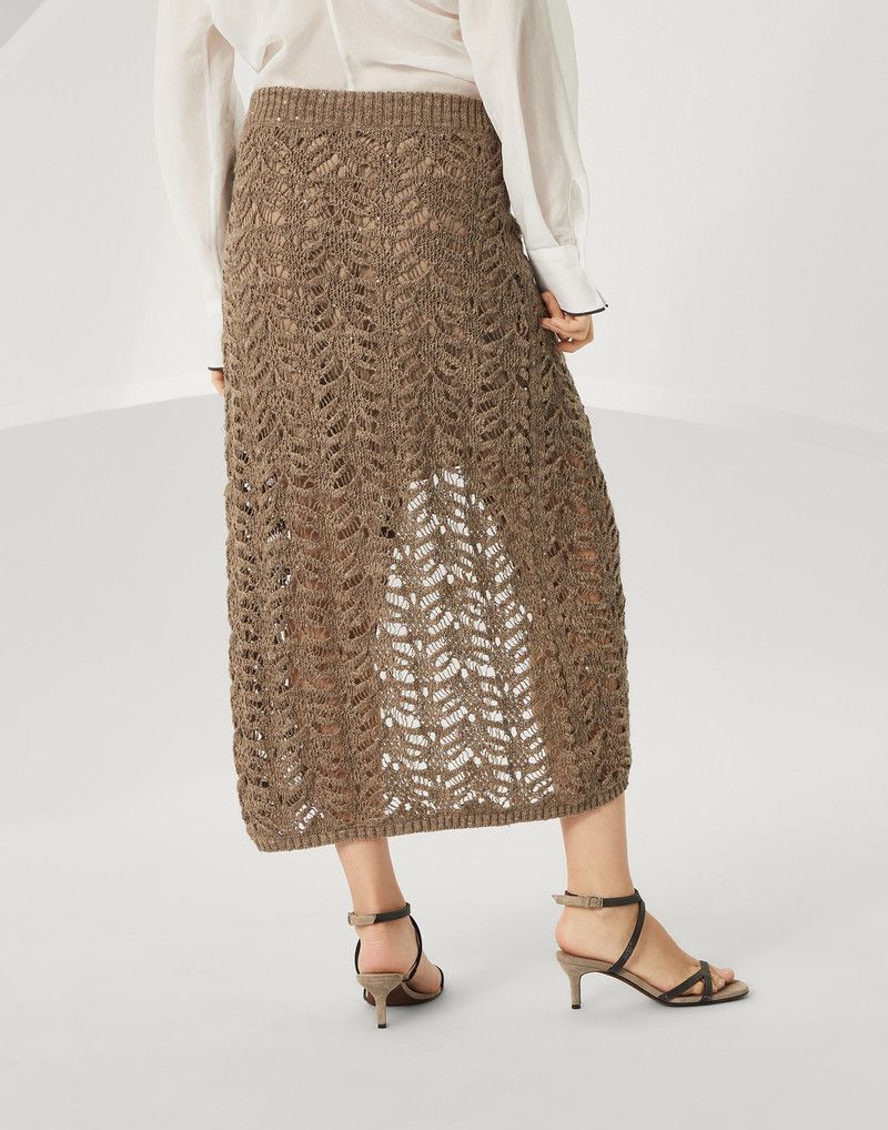 Brunello Cucinelli o1la1rc1a0326 Foliage Lace Knit Skirt in Brown Size 28" / US 6 / IT 42 - 2 Thumbnail