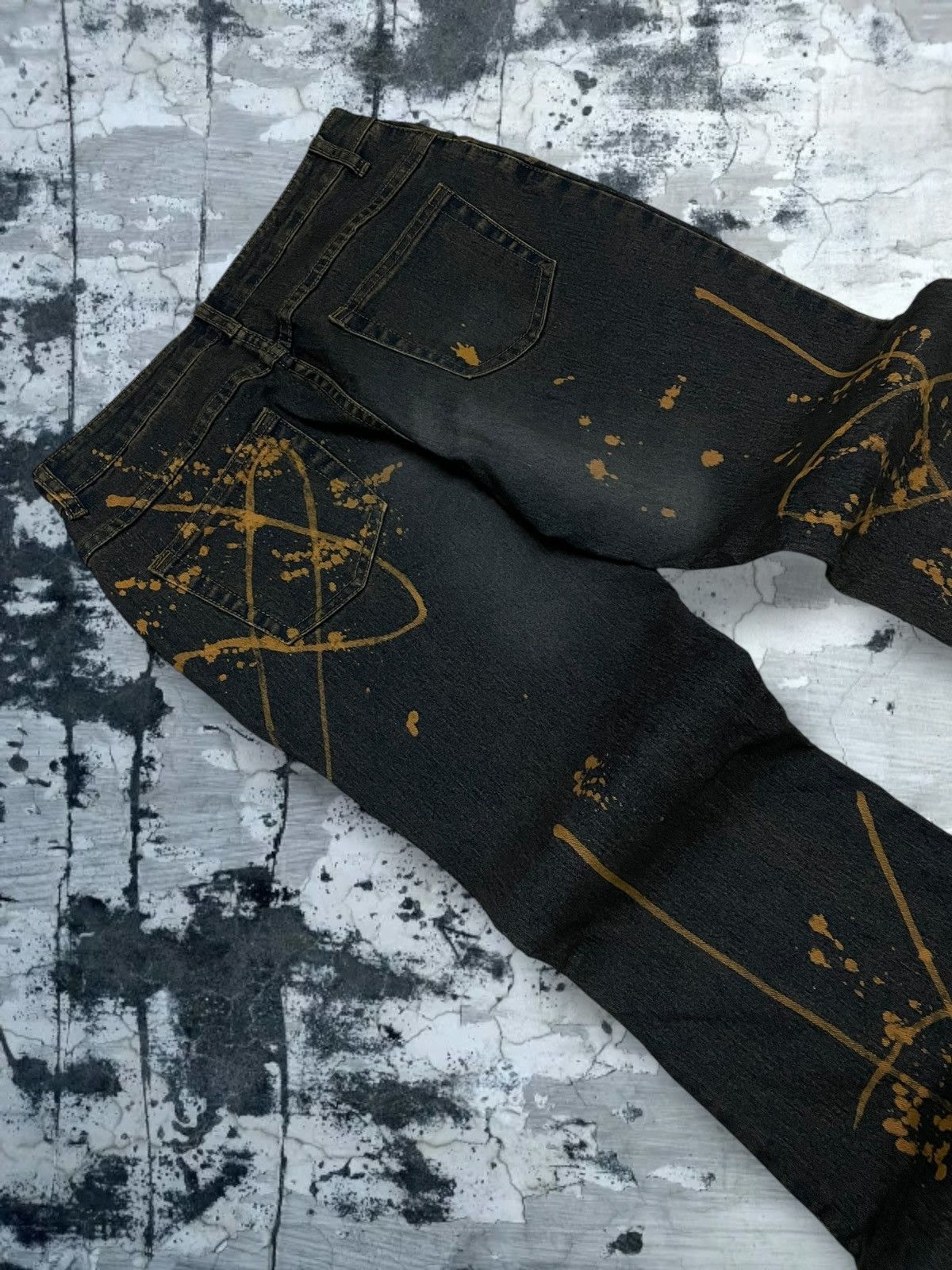 VTG Japan Designer Haphazard Flared Art Splash Bleach Denim