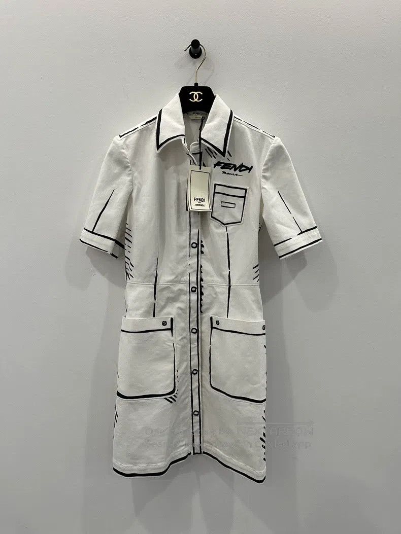 Fendi Fendi California Sky Series, comic-style white women's dre Size XXS / US 00 / IT 34 - 1 Thumbnail
