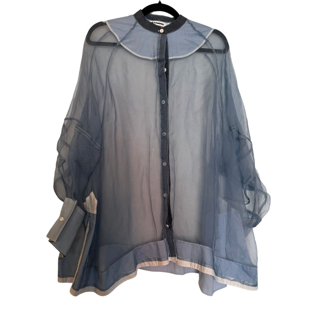 Jil Sander Jil Sander Women's SS19 Runway Blue Oversized Sheer Blouse Size L / US 10 / IT 46 - 1 Thumbnail