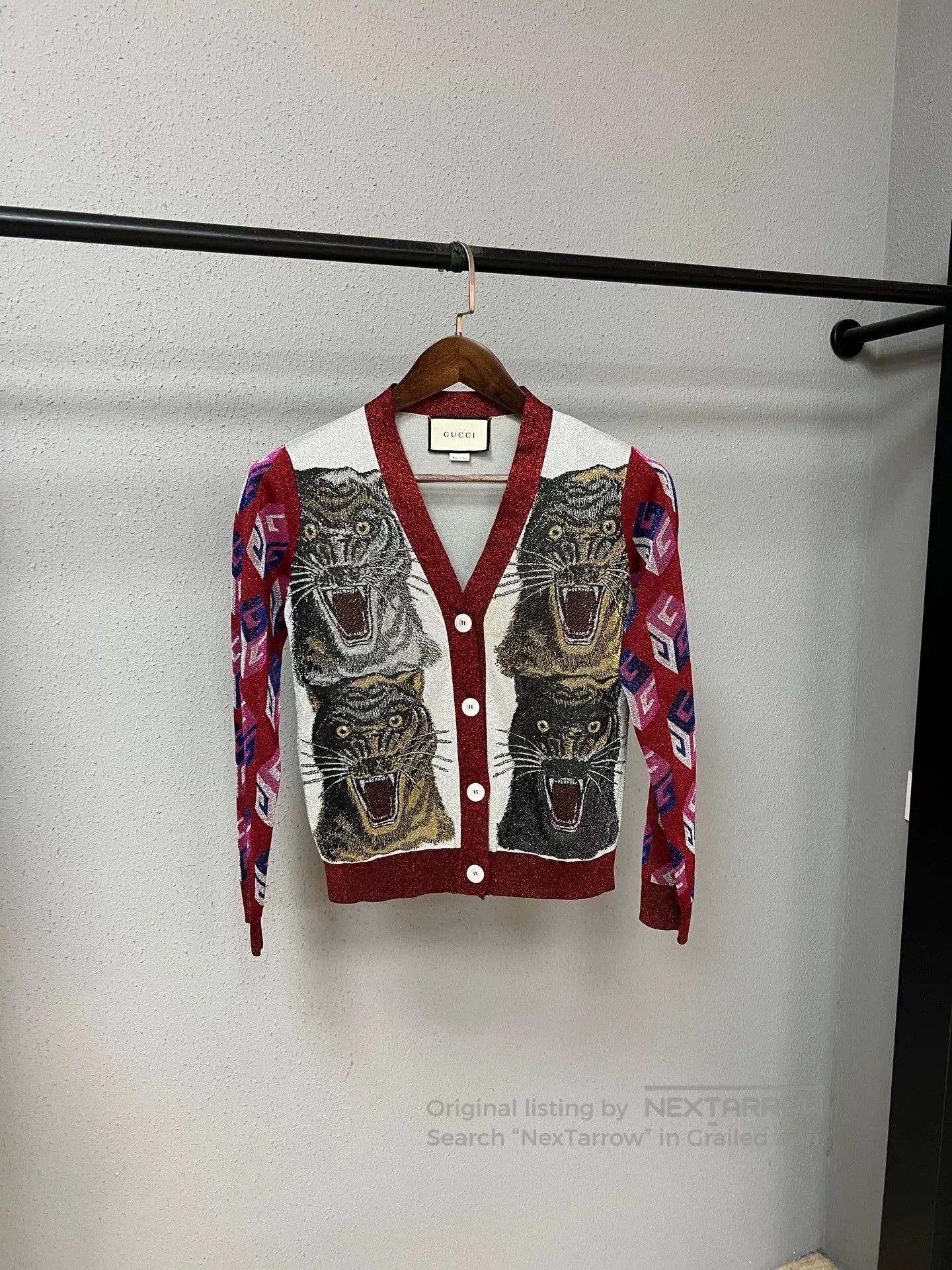 Gucci Glitter Tiger Head Cardigan.