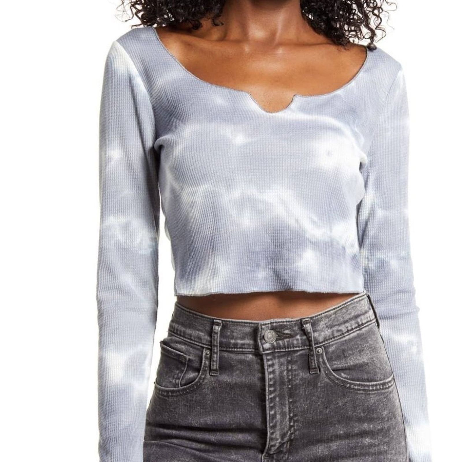 Nordstrom × Other All in Favor Tie Dye Waffle Knit Crop Top Grey XL Size XL / US 12-14 / IT 48-50 - 4 Thumbnail