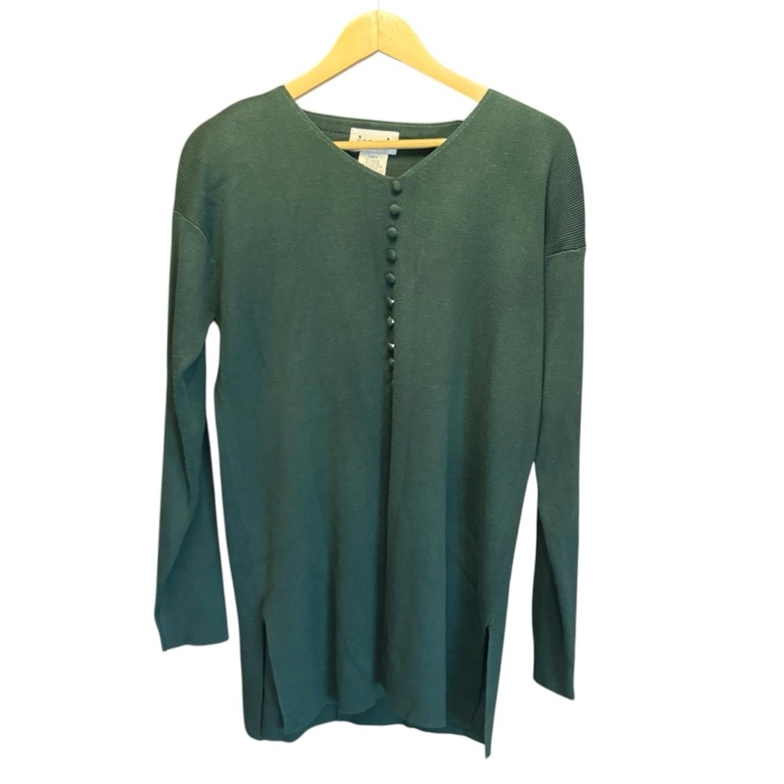 Designer NWT. EPOGEE. Women's Dark Green Button Blouse. Size Large. Size L / US 10 / IT 46 - 1 Thumbnail