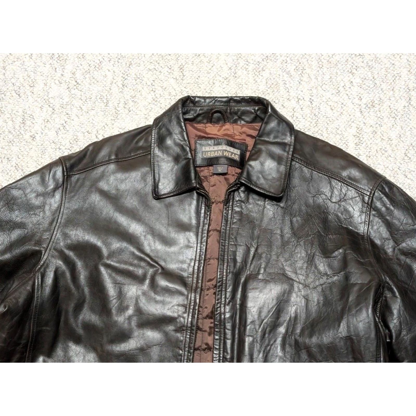 Vintage VINTAGE Structure Motorcycle Jacket XL Brown Leather - Men's Jacket, 90s, Loose, Patina, 48-50 Chest, Zip Closure, Stiff Cowhide, Motorcycle Model Size US XL / EU 56 / 4 - 6 Thumbnail