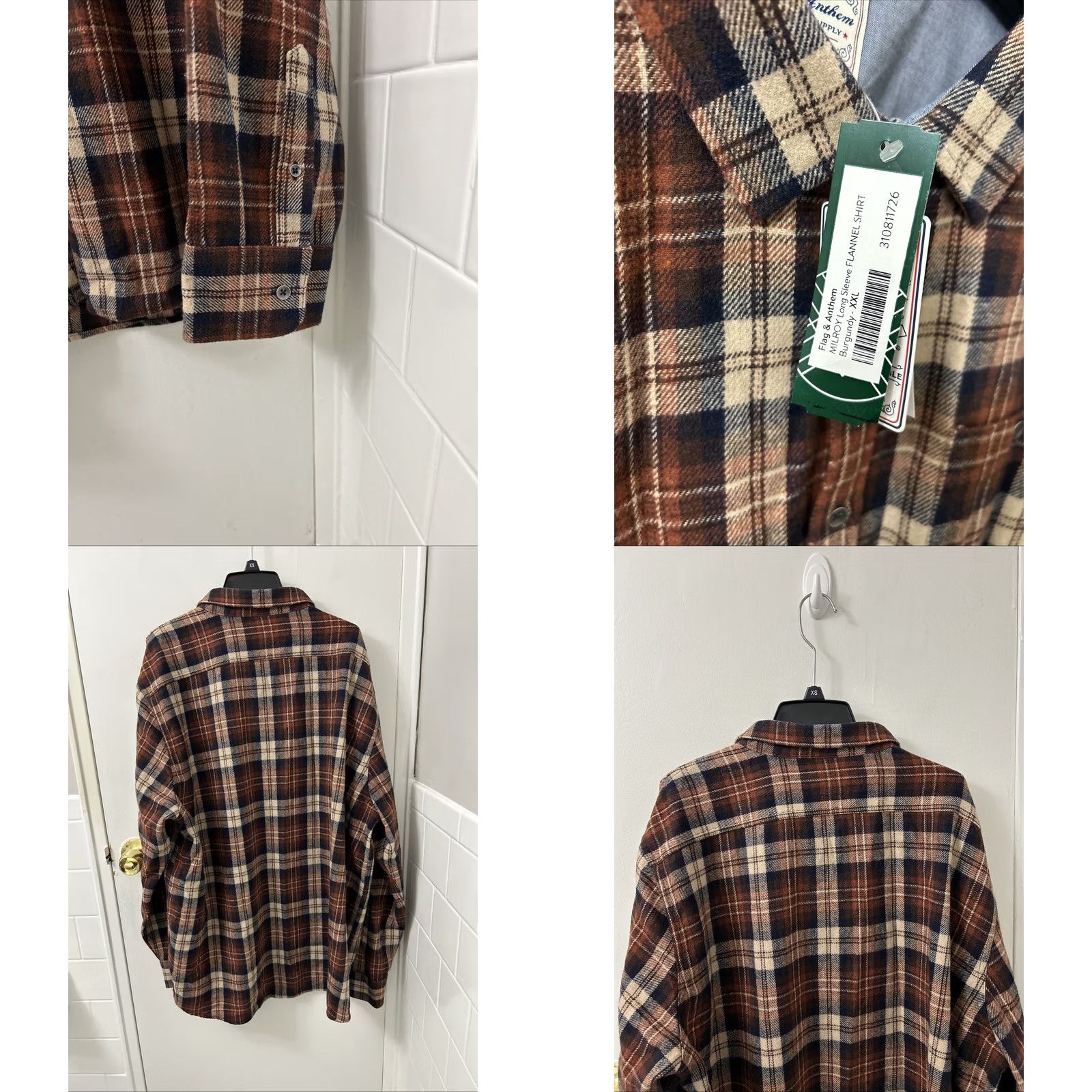 Flag & Anthem Flag & Anthem Flannel Shirt Mens 2XL Burgundy Plaid Button-Down L/S Mulitcolor Casual Workwear Rugged Flag Theme Size US XXL / EU 58 / 5 - 8 Thumbnail