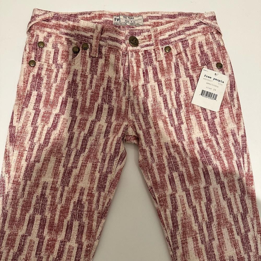 Free People Free People Americana Ikat Red White Crop Skinny Jeans 24 Size 24" / US 00 / IT 34 - 6 Thumbnail