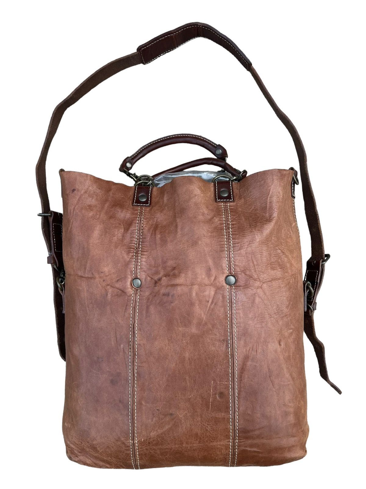 Leather Vintage Rei Japan 2 Way Patina Leather Bag Size ONE SIZE - 8 Thumbnail