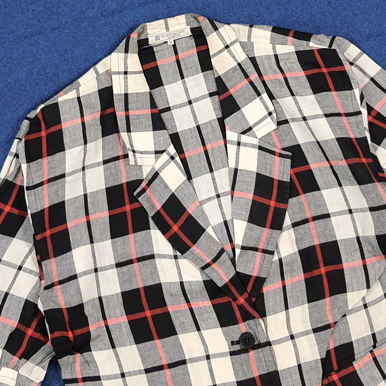 Givenchy Vintage Givenchy Glamour Plaid Linen Blazer Jacket C308N15 Size L / US 10 / IT 46 - 2 Thumbnail