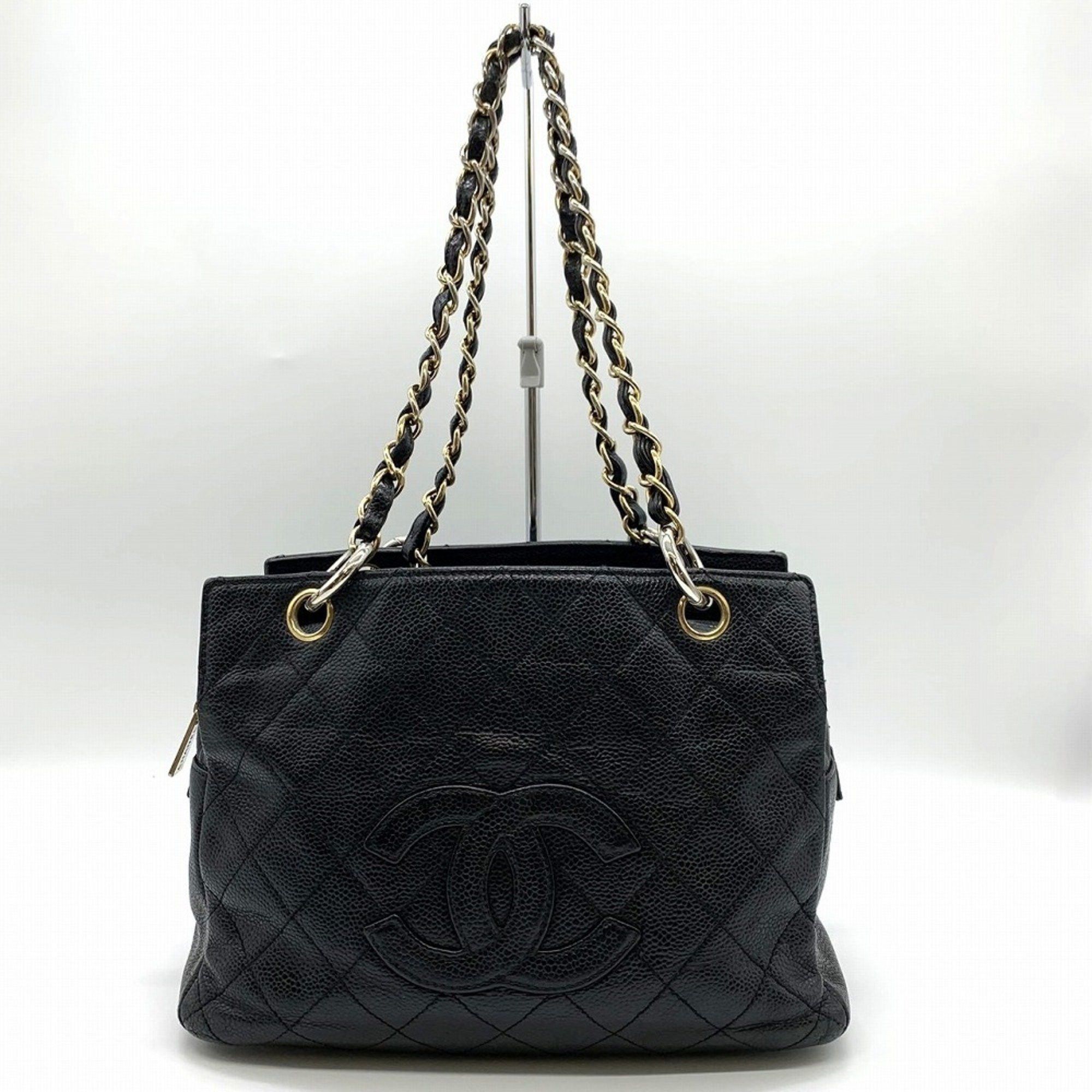 Chanel Handbag Chain Shoulder Bag Matelasse Coco Mark Caviar Skin Black Women's Kg010 It1Dyey27K8S