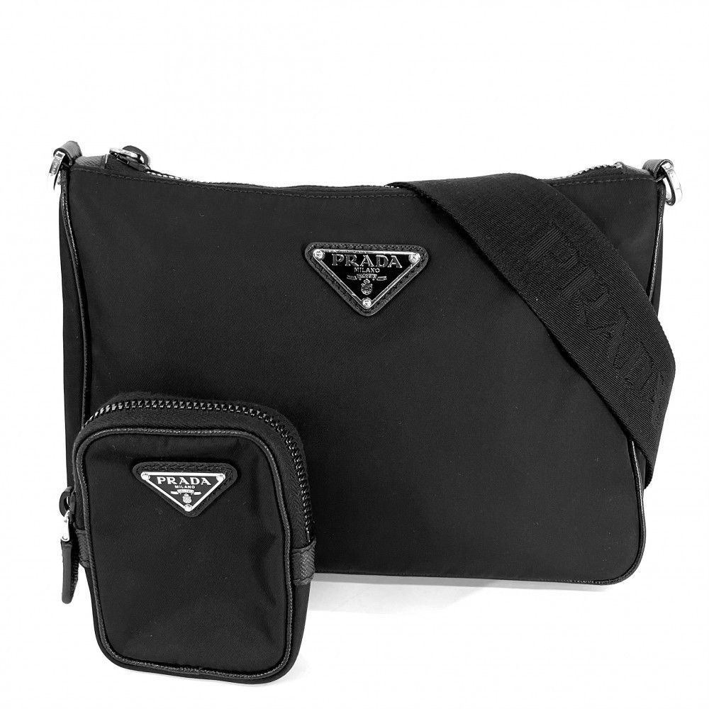 Prada Shoulder Bag Crossbody Pouch Nylon Black Silver Hardware