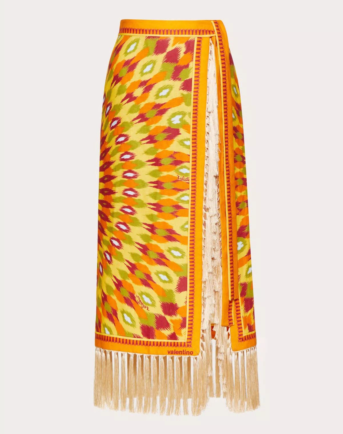 Valentino o1s1wg110925 Round Rain Print Linen Skirt in Orange Size 28" / US 6 / IT 42 - 1 Thumbnail