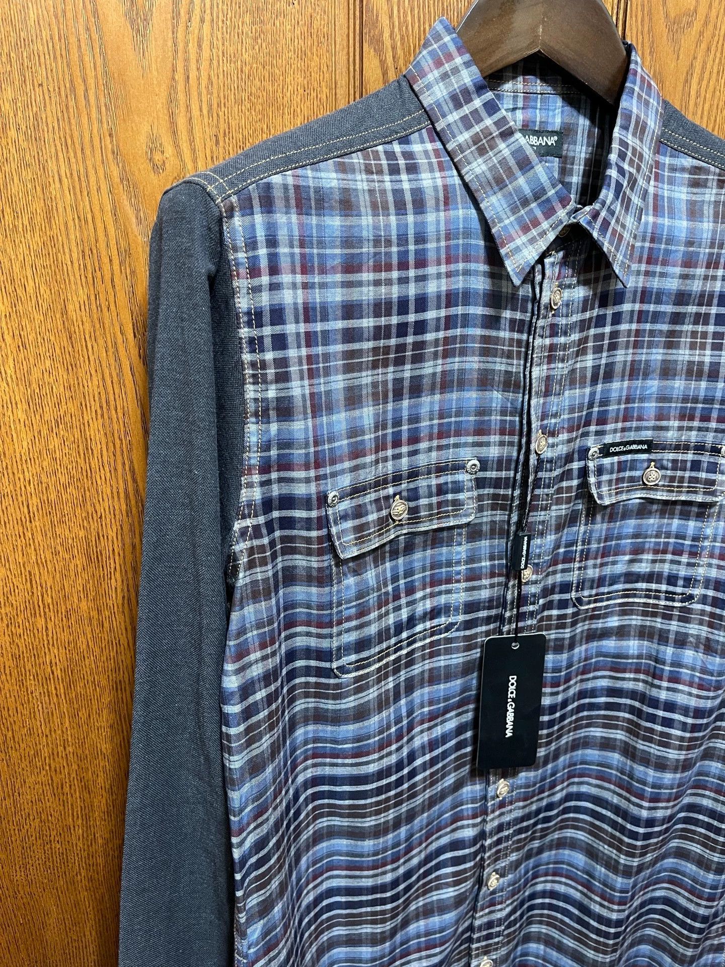 Dolce & Gabbana DG Color Block Paneled Cotton Slim Shirt 41 Size US L / EU 52-54 / 3 - 4 Thumbnail