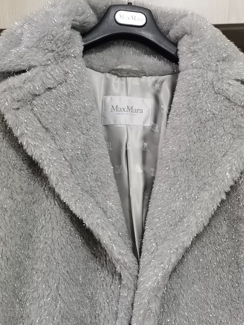 Max Mara Max Mara New Shiny Silver Filigree Teddy Coat Size M / US 6-8 / IT 42-44 - 2 Thumbnail