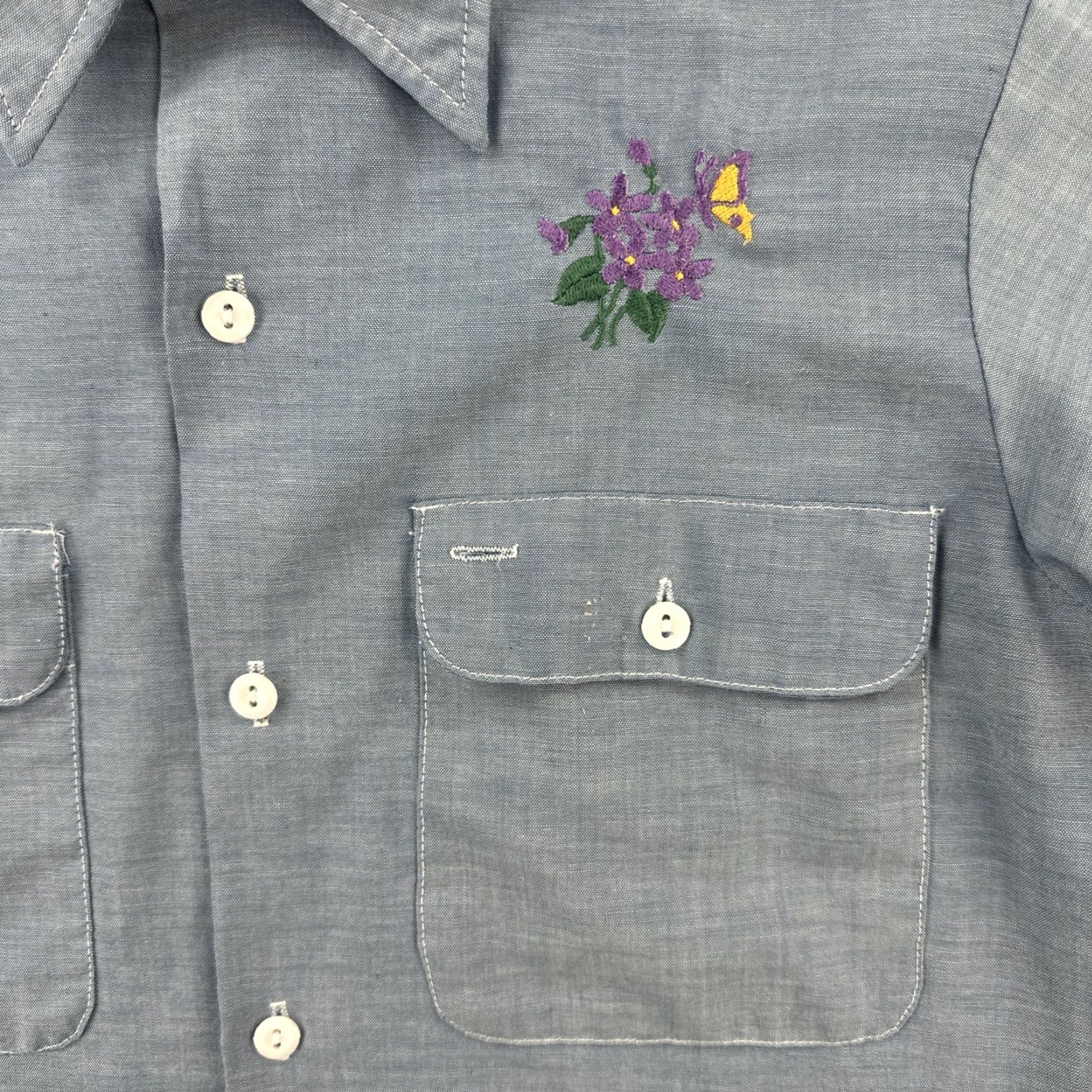 Vintage VINTAGE Big Mac Shirt Embroidered Flowers 1960s Rockabilly Cotton Blend Button-Front Long Sleeve M Blue Mens Size US M / EU 48-50 / 2 - 6 Thumbnail