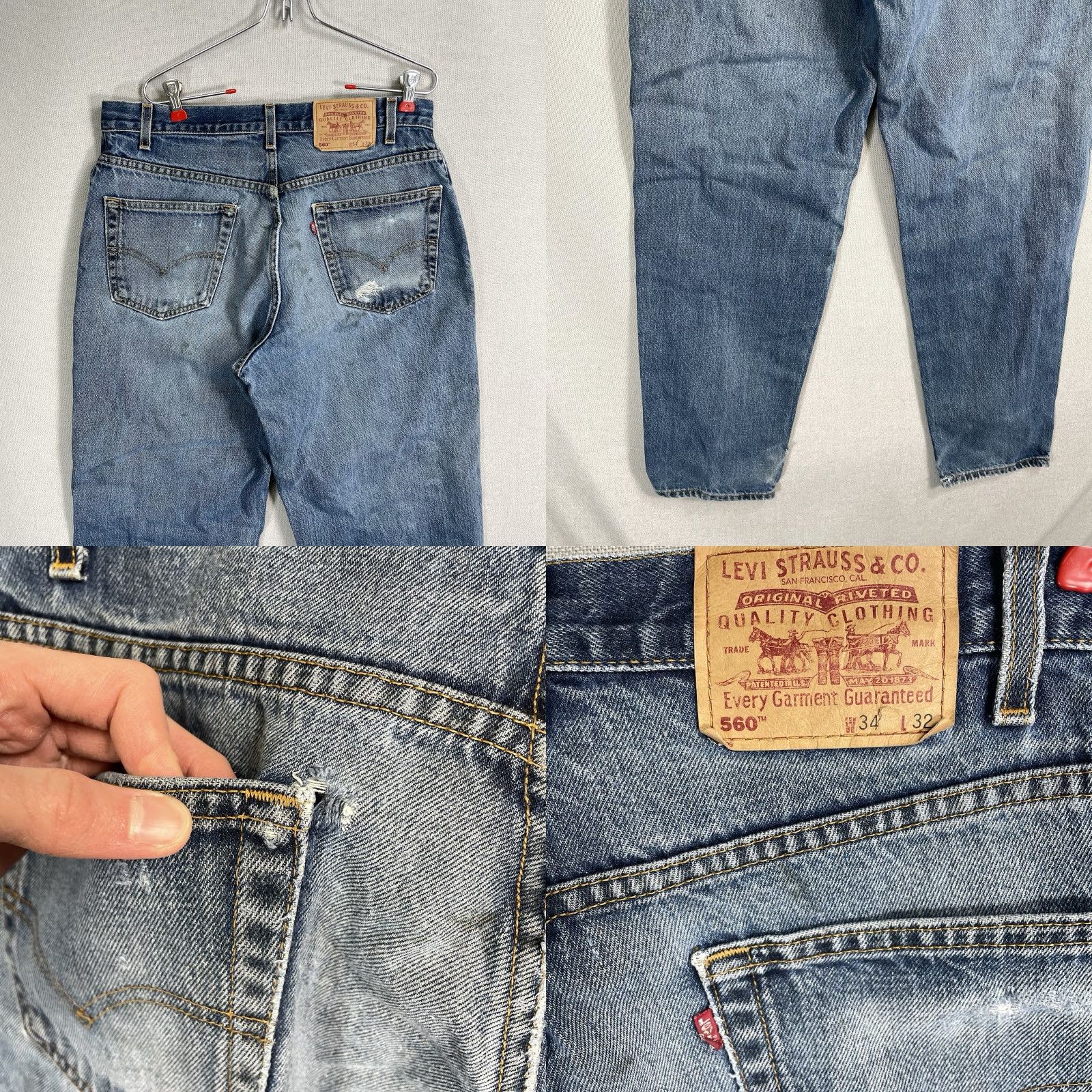 Levi's VTG Levi's 560 Jeans Mens 34x32 Blue Distressed 90s Tapered Relaxed 5-Pocket Denim Cotton Baggy Vintage USA Leather Logo Buttons Zip N/A Size US 34 / EU 50 - 8 Thumbnail