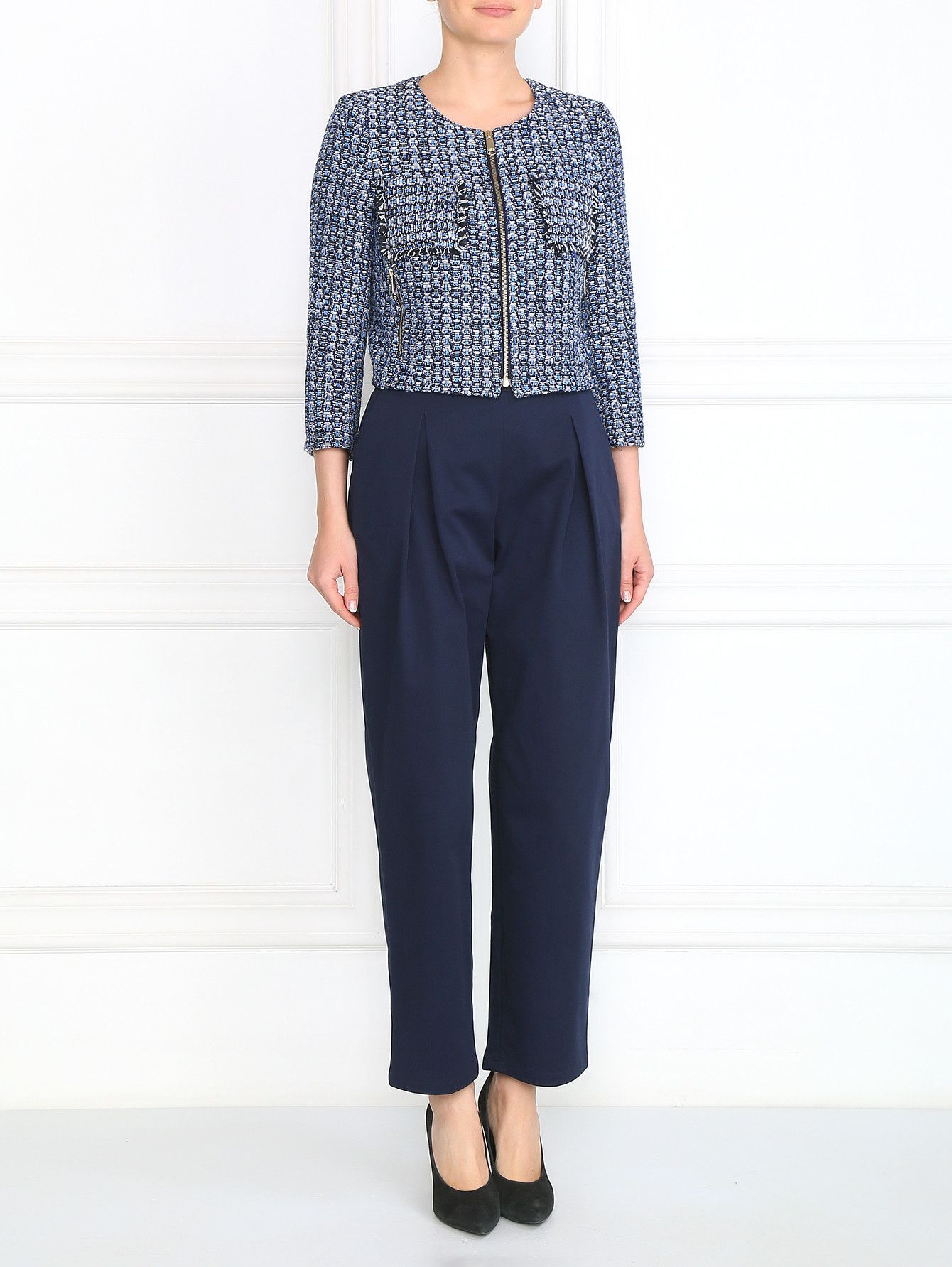 MAX&Co. × Max Mara Max & Co. By Max Mara Full Zip Blue Pattern Short Jacket Size M / US 6-8 / IT 42-44 - 3 Thumbnail