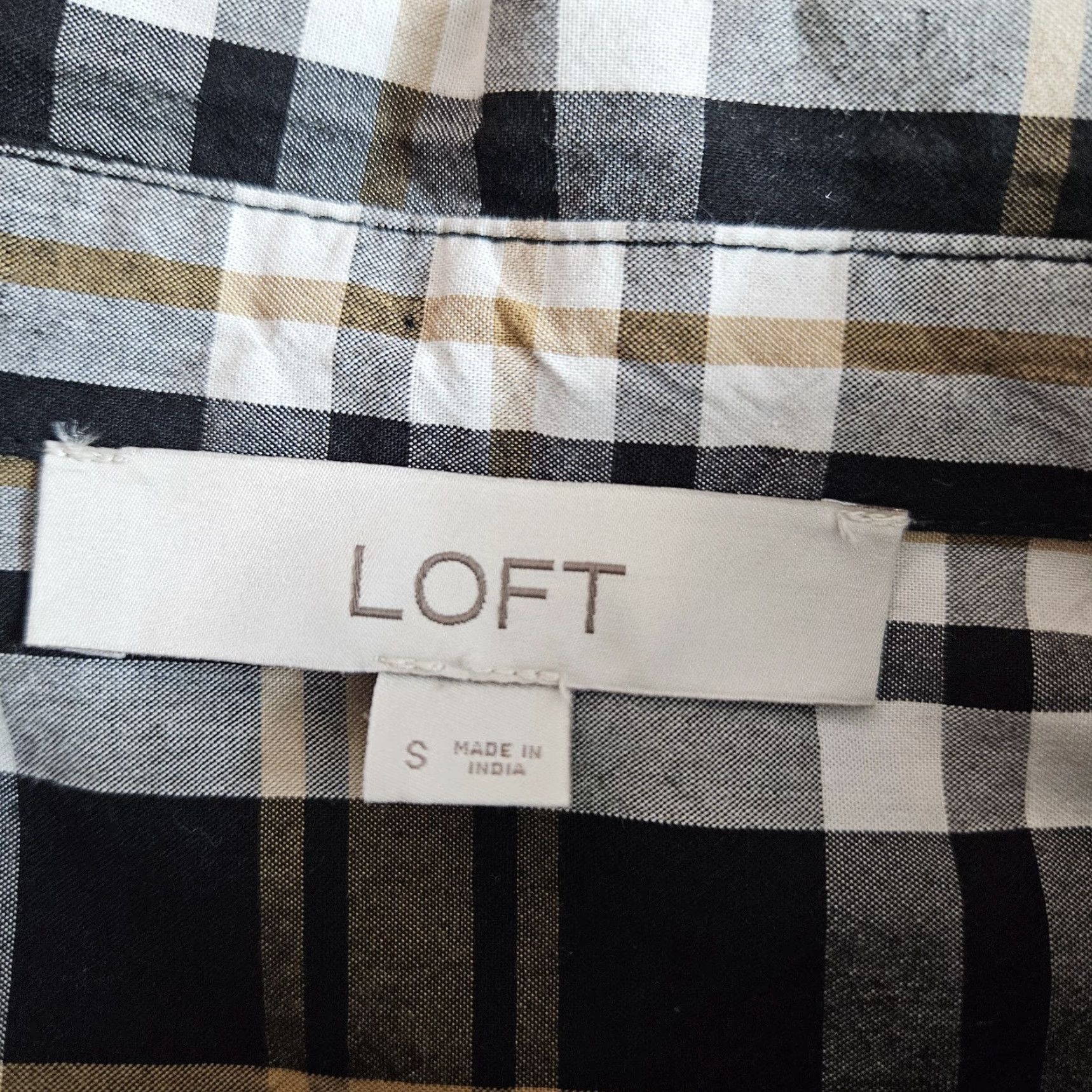 Loft LOFT Ann Taylor Womens Button Up Tunic Shirt Sz S Black Tan Plaid Size S / US 4 / IT 40 - 5 Thumbnail