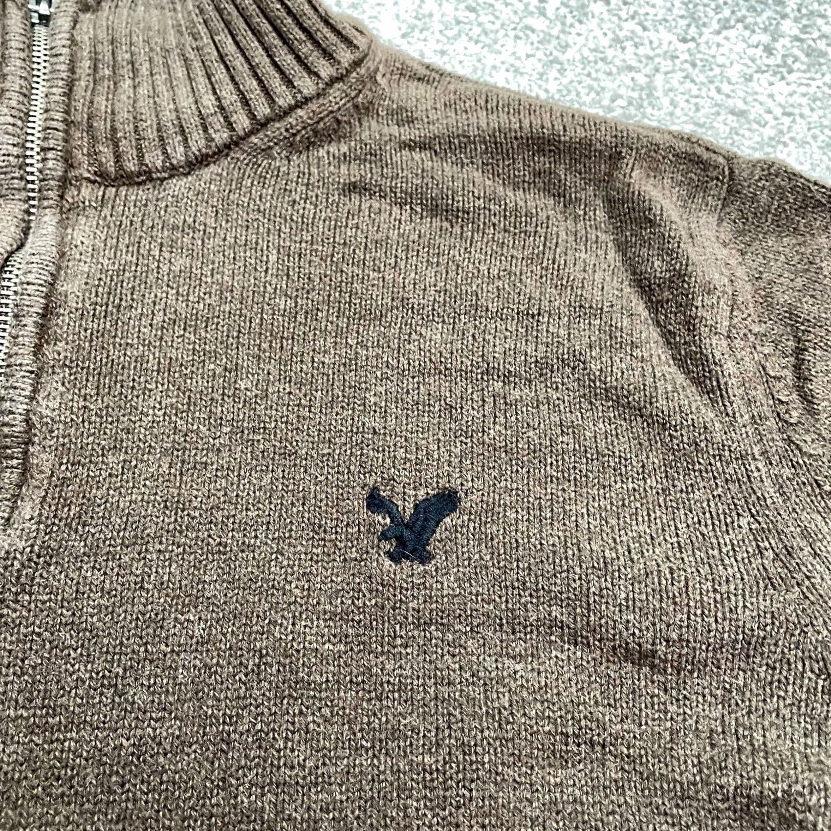 American Eagle Outfitters American Eagle Outfitters Mock Neck 1/2 Mens Medium Brown Cotton 1/4 Zip Knitted Pullover Sweater Size US M / EU 48-50 / 2 - 5 Thumbnail