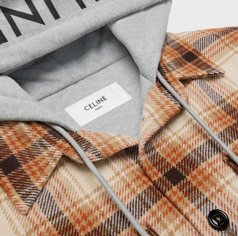 Celine CELINE Hooded Overshirt in Checked Wool Size US S / EU 44-46 / 1 - 3 Thumbnail