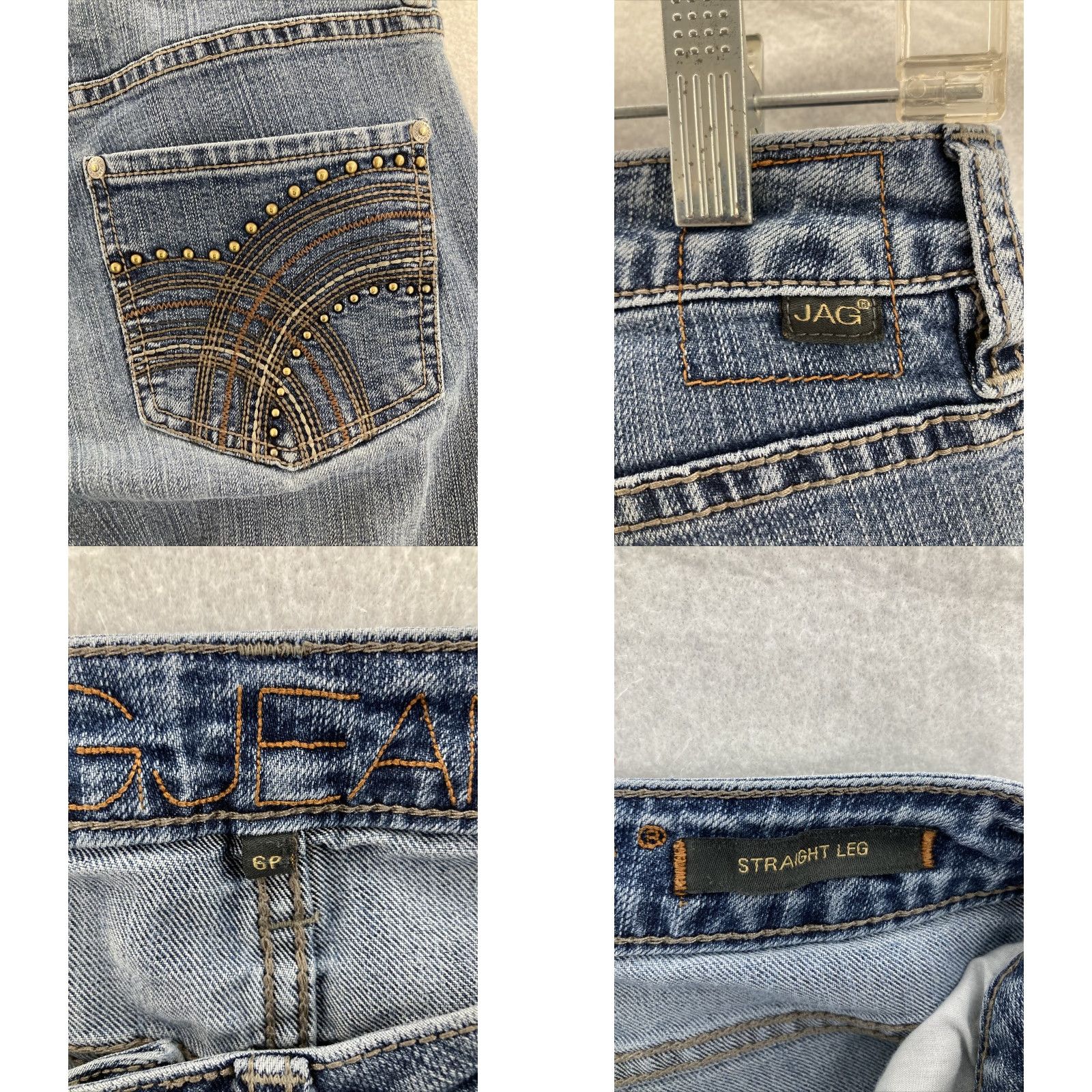 AG Jeans VINTAGE Jag Jeans Jeans Womens 6P Low Rise Straight Leg Studded blue denim 90s Womens Size 29" - 8 Thumbnail