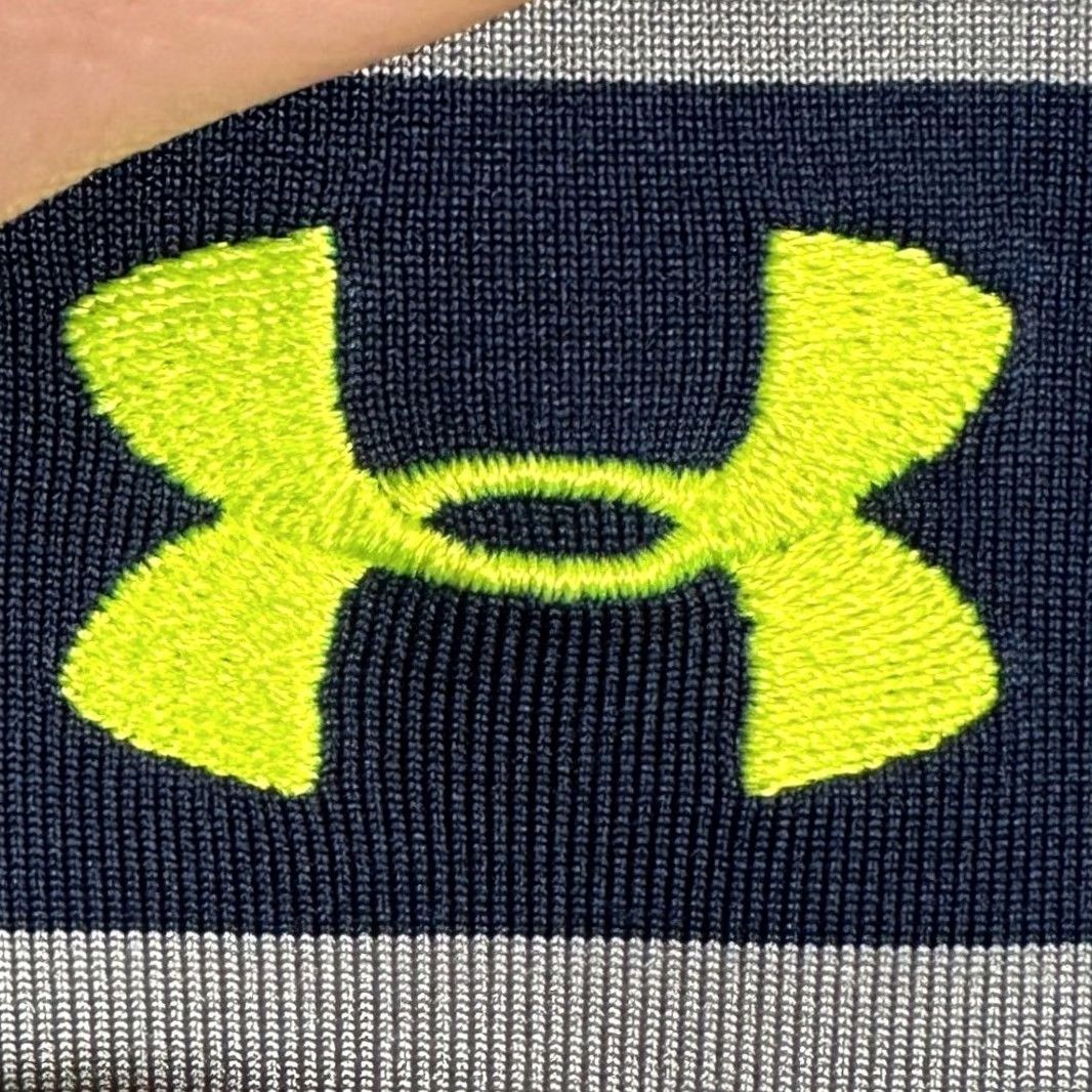 Under Armour Under Armour Polo Shirt Mens Large Blue Neon Green HeatGear Striped Golf Polo Shirt Mens Large Blue/Green HeatGear Size US L / EU 52-54 / 3 - 5 Thumbnail