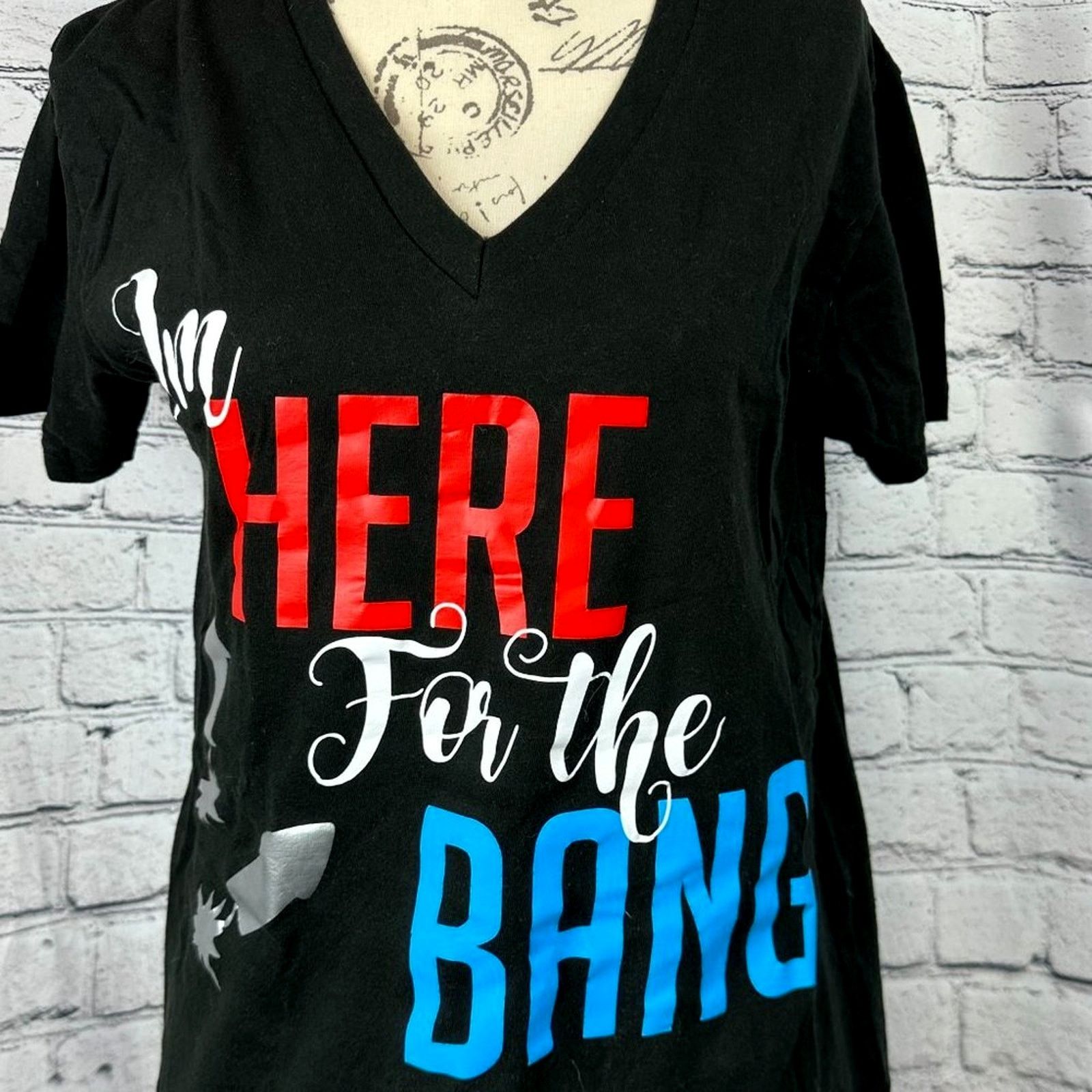 Other I'm Here For the Bang V Neck Tee Shirt 4th of July Black M Size M / US 6-8 / IT 42-44 - 2 Thumbnail