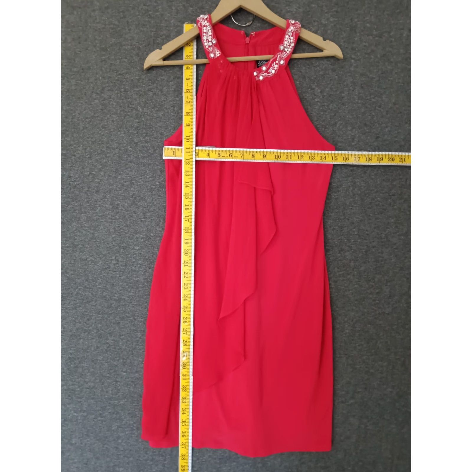 Adrianna Papell VINTAGE Hailey by Adrianna Papell Halter Chiffon Dress Shirt Women Size 10 Red Pearl Neckline Knee Length Zipper Vintage: Yes Size L / US 10 / IT 46 - 4 Thumbnail