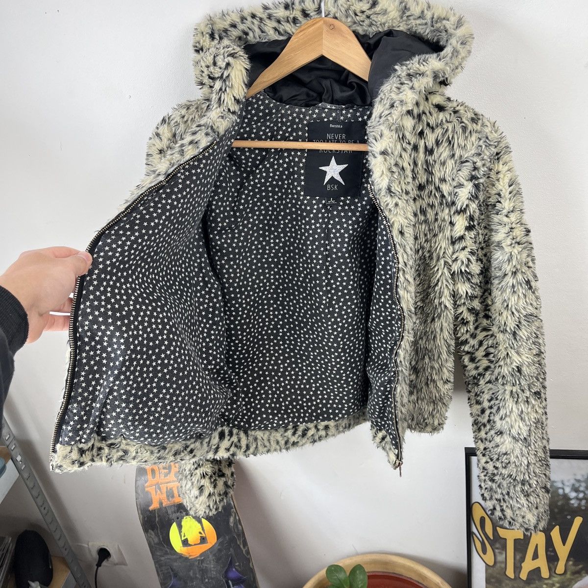 Miss Sixty Vintage Leopard Faux Fur Hood Jacket Bershka Mohair Fuzzy Size M / US 6-8 / IT 42-44 - 9 Thumbnail