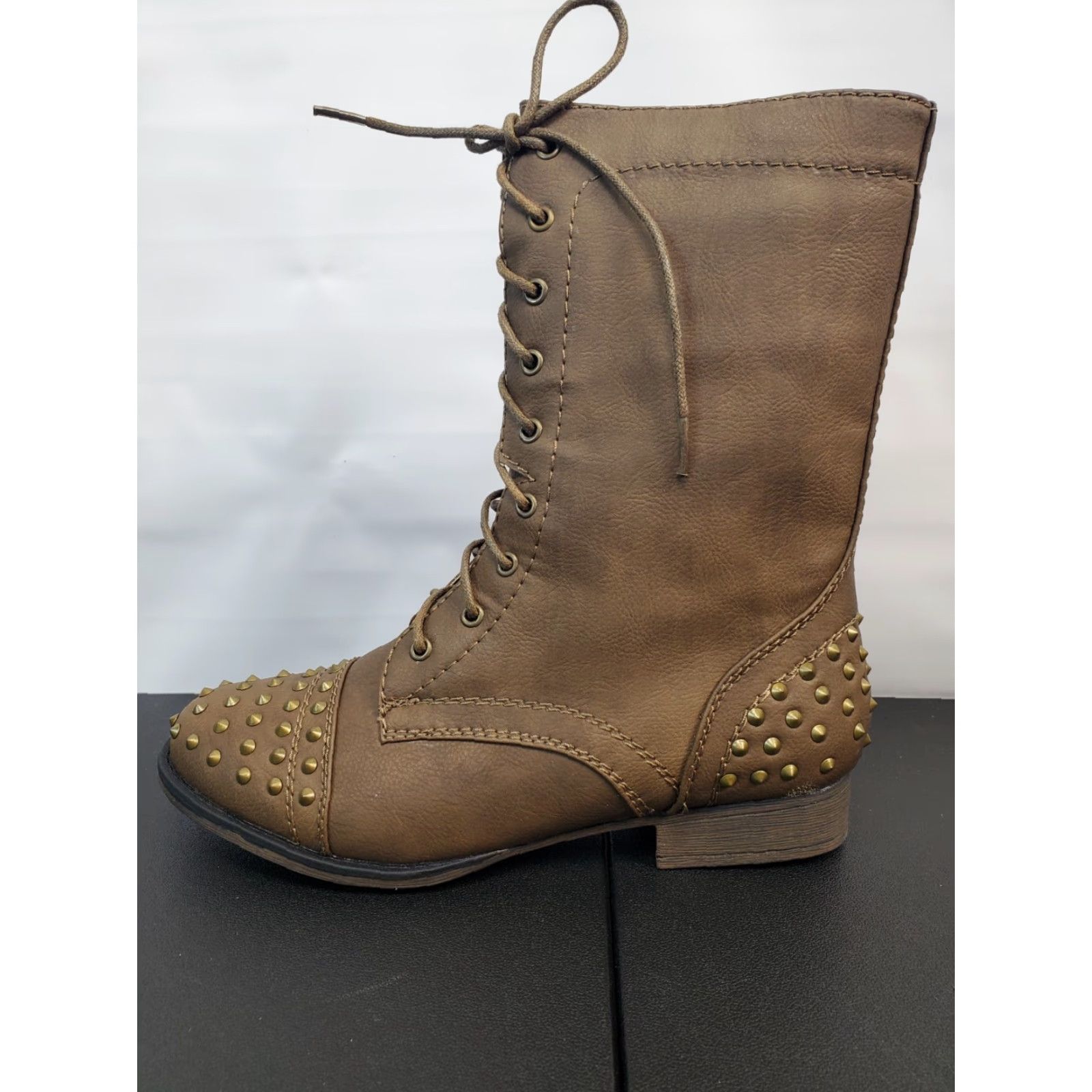 Vintage Rouge Combat Cowboy Boots Brown Studded Round Toe Lace Up Womens Size 8 Size US 8 / IT 38 - 3 Thumbnail
