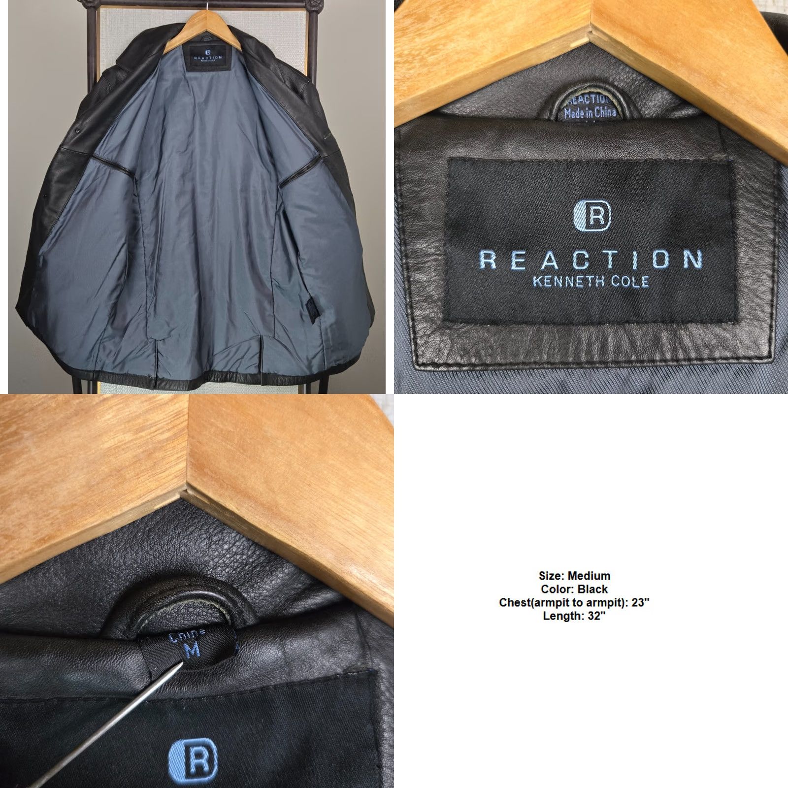 Kenneth Cole Kenneth Cole Reaction Men's Leather Jacket Medium Notch Lapel Button Front Insulated Black Coat/Jacket Size US M / EU 48-50 / 2 - 8 Thumbnail