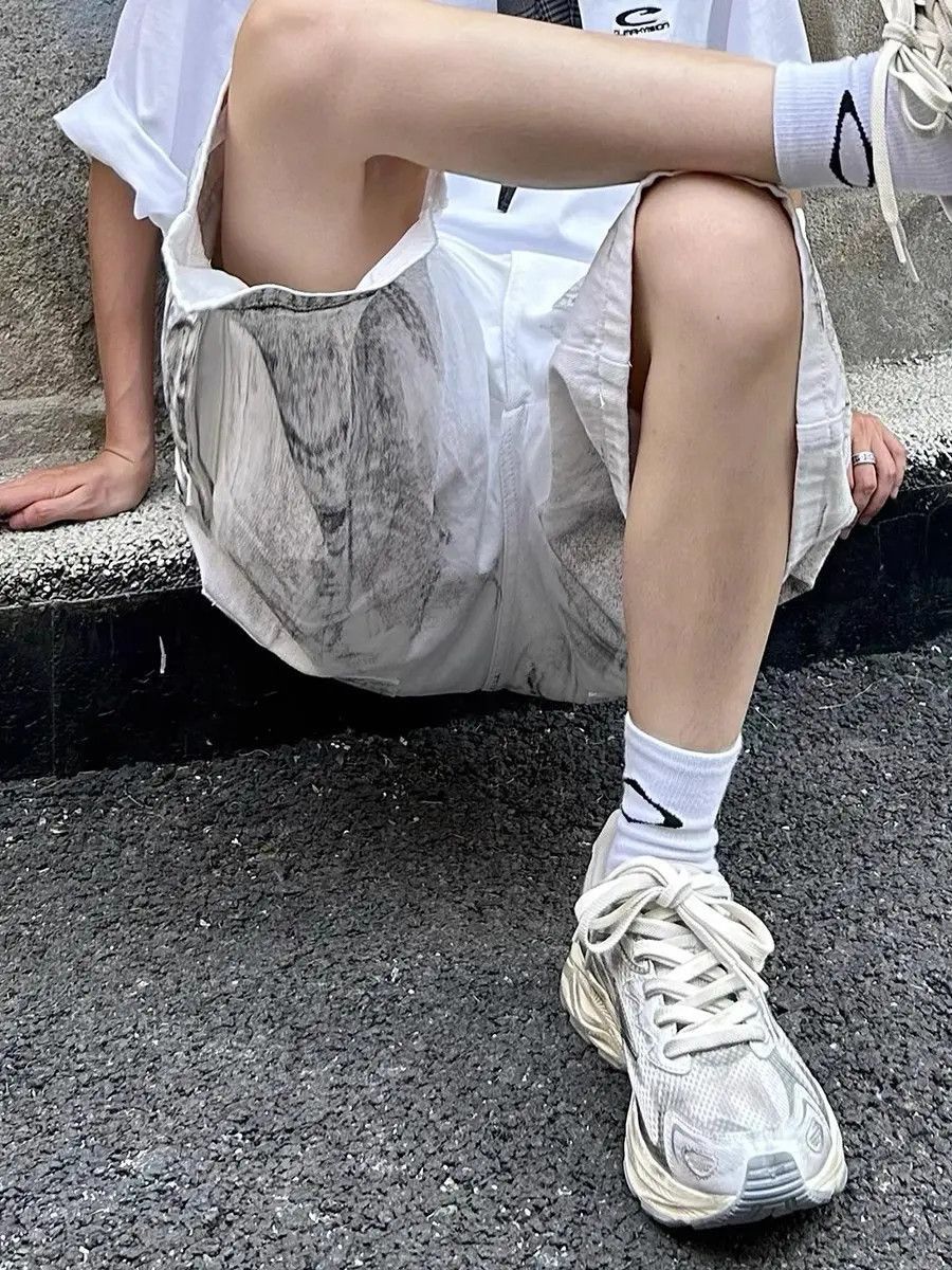 Japanese Brand Loose straight leg dirty dyed denim shorts Size US 32 / EU 48 - 4 Thumbnail