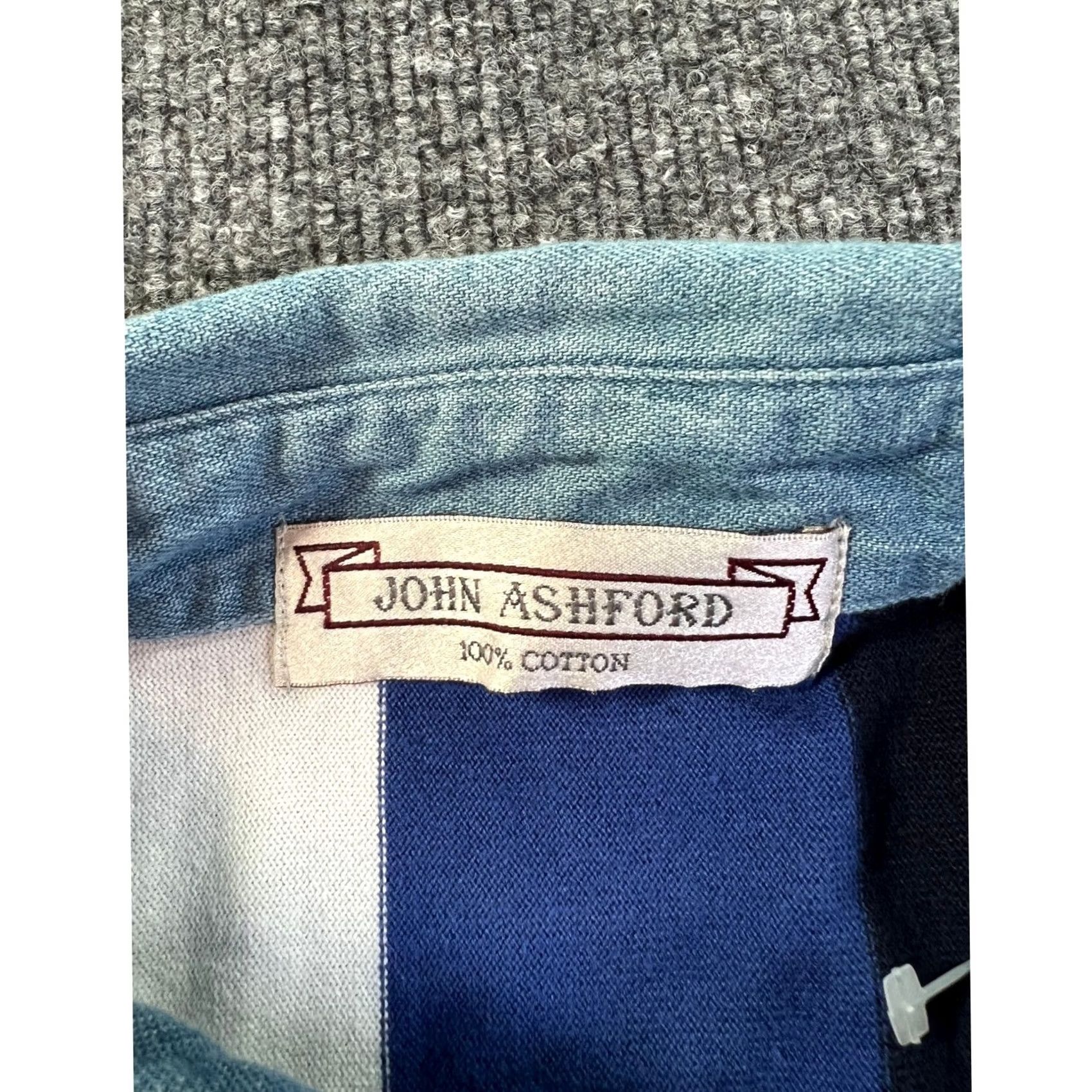 Denime VINTAGE John Ashford Rugby Shirt Mens Big 2X Blue White Vertical Stripe Denim Collar Cotton Long Sleeve Crew Neck casual Size US XXL / EU 58 / 5 - 6 Thumbnail