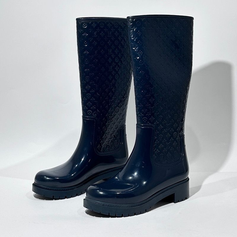 Louis Vuitton Louis Vuitton Glossy Logo Rain Boots in Deep Blue 0079 Size US 5.5 / EU 38 - 1 Thumbnail