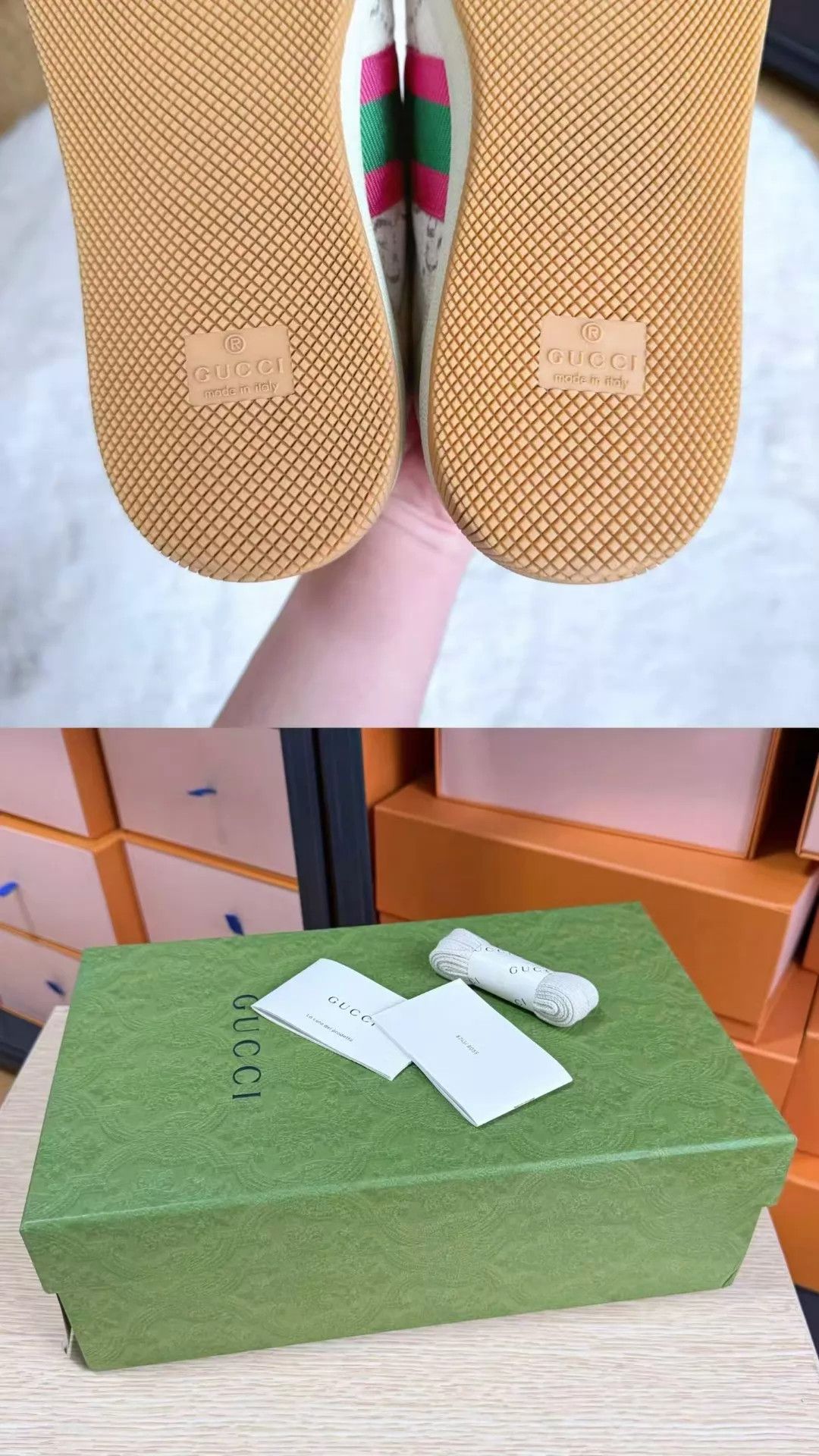 Gucci Gucci Dirty Sneaker Beige/White/Pink/Green GG Enamel 37.5 Size US 7 / IT 37 - 8 Thumbnail