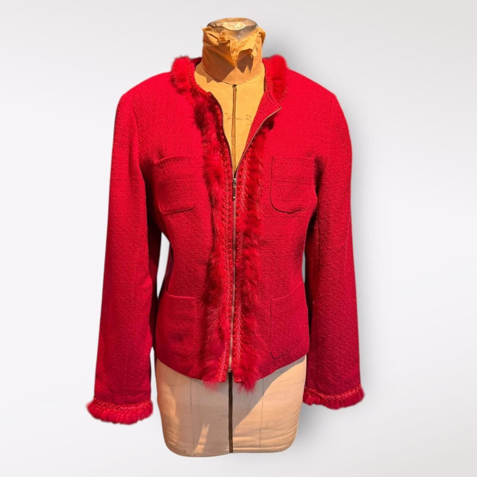 Other Dalia Women's Red Jacket with Rabbit Fur Trim Size 10 Size L / US 10 / IT 46 - 1 Thumbnail