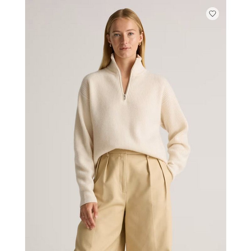Quince Mongolian Cashmere Fisherman Quarter Zip Sweater Ivory Large Size L / US 10 / IT 46 - 1 Thumbnail