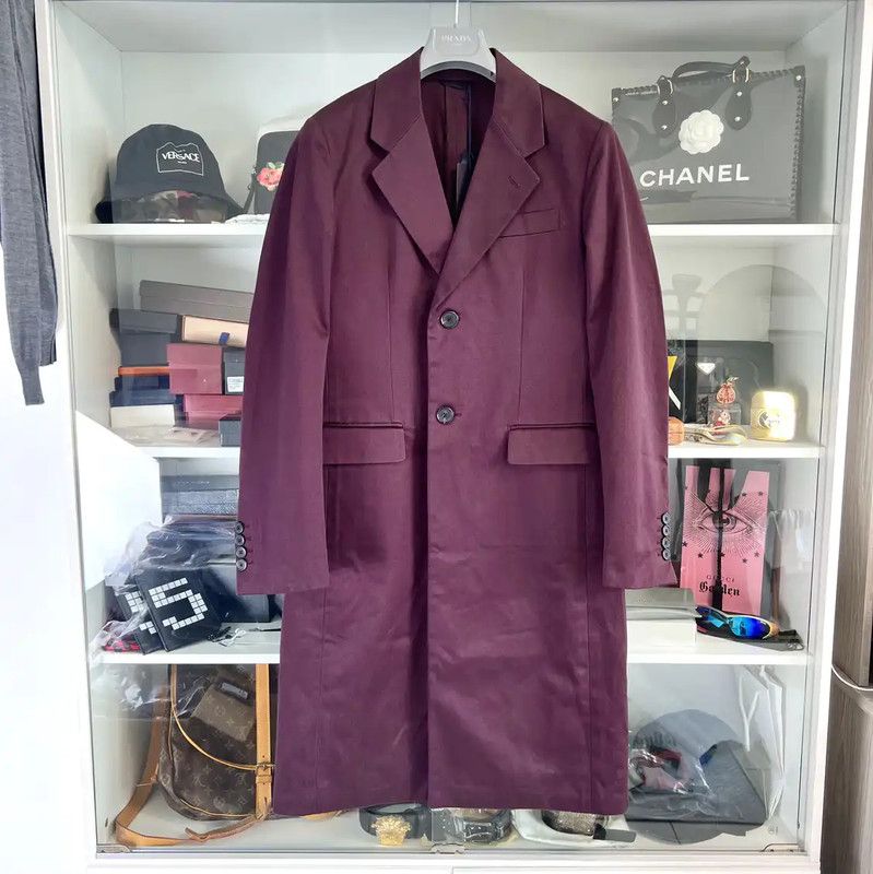Prada Burgundy Cotton Mid-Length Men's Coat