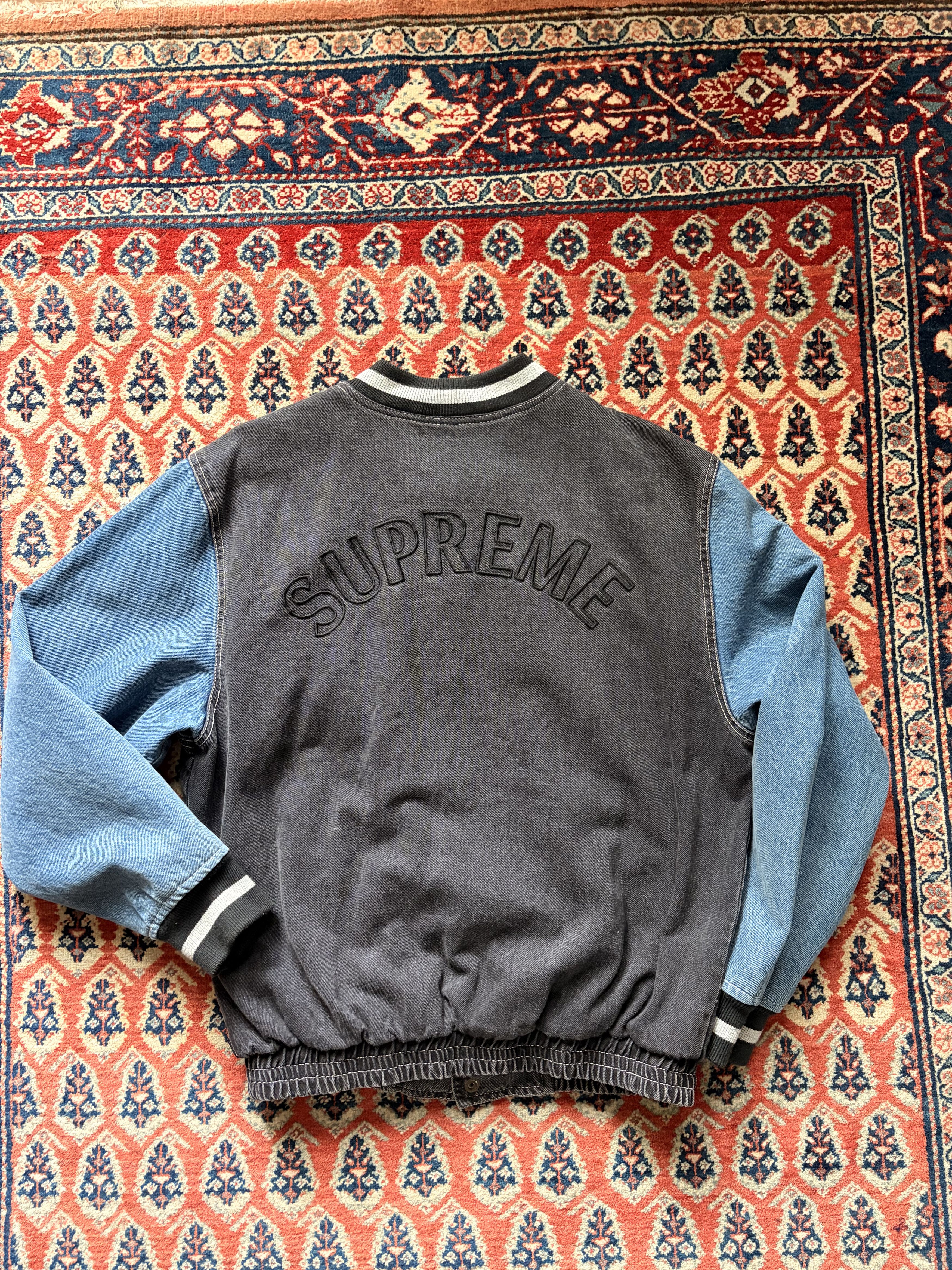 Supreme Denim Varsity Jacket | Grailed