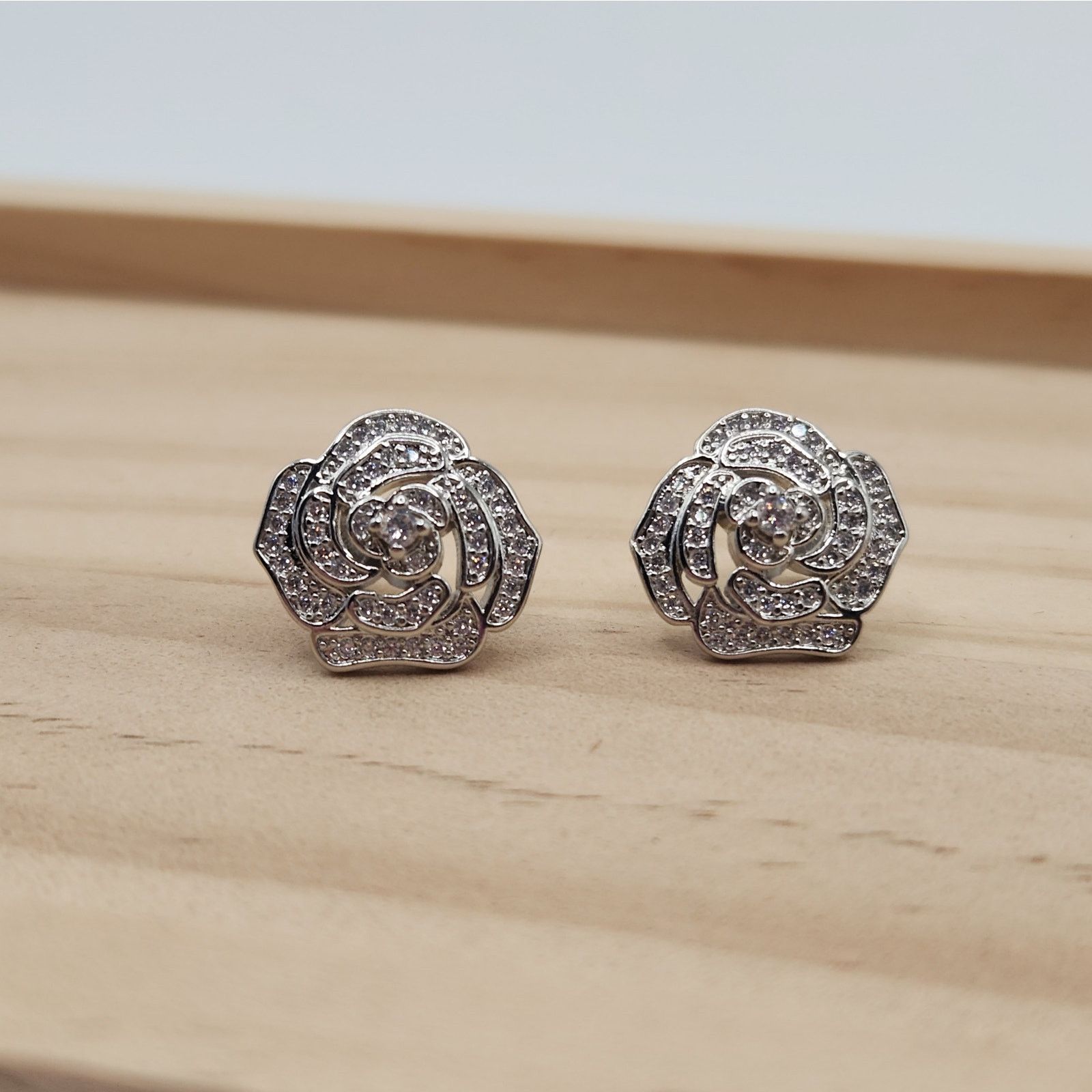 Other Elegant Camellia Flower Stud Earrings - Cubic Zirconia Size ONE SIZE - 18 Thumbnail