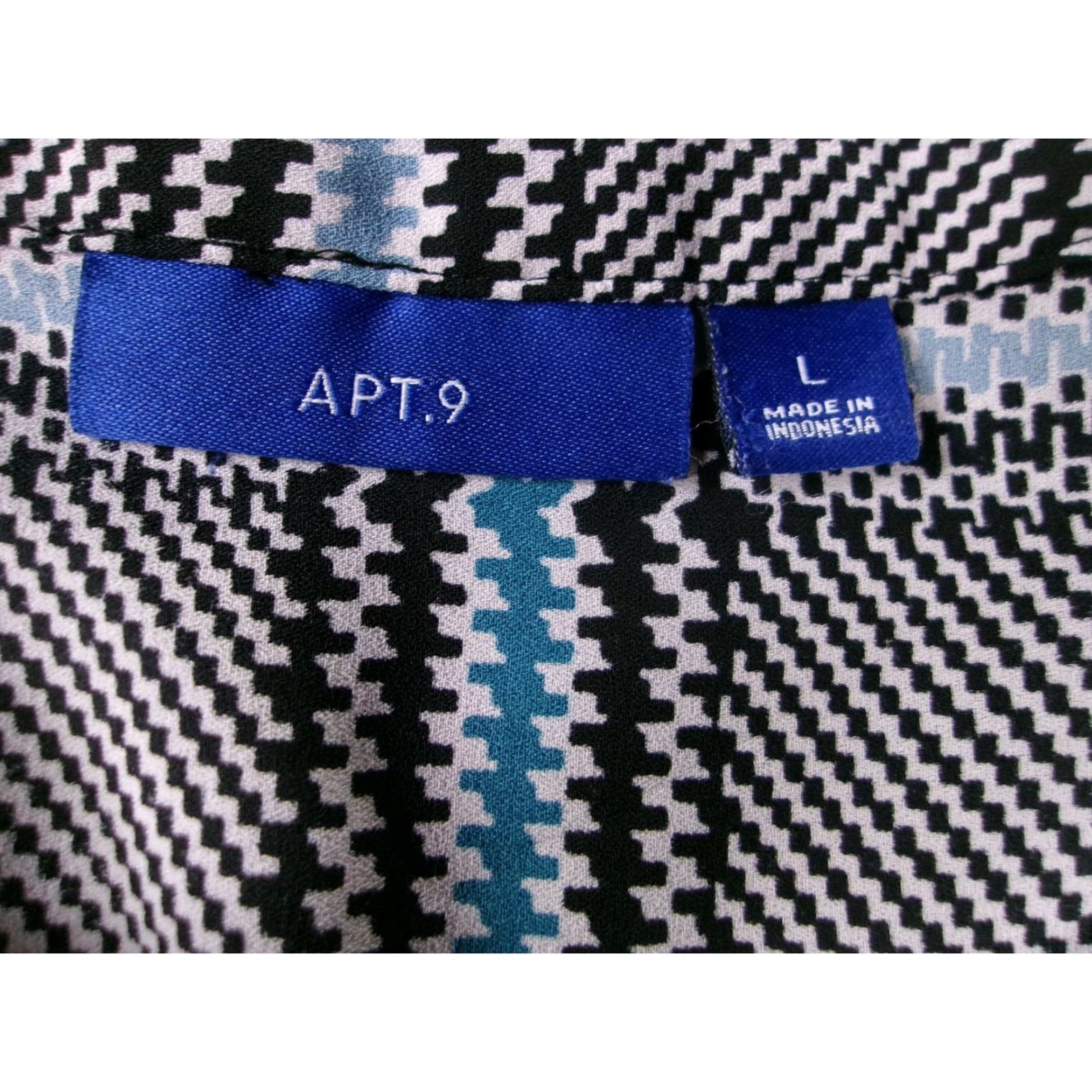 Apt. 9 APT9 Blouse Womens L Black Teal Sleeveless Button Front Plaid Houndstooth Size L / US 10 / IT 46 - 6 Thumbnail